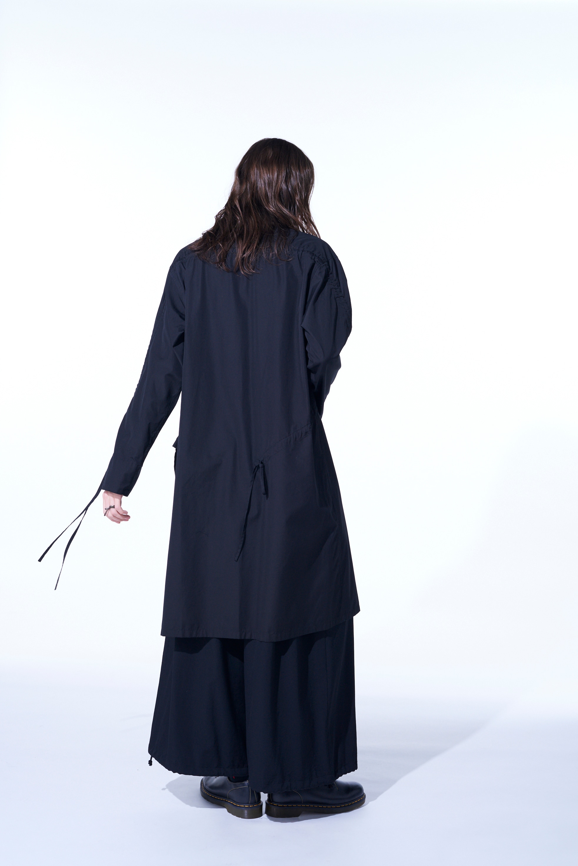 COTTON BROAD CLOTH OVERSIZED LONG SHIRT WITH GATHERED STRINGS