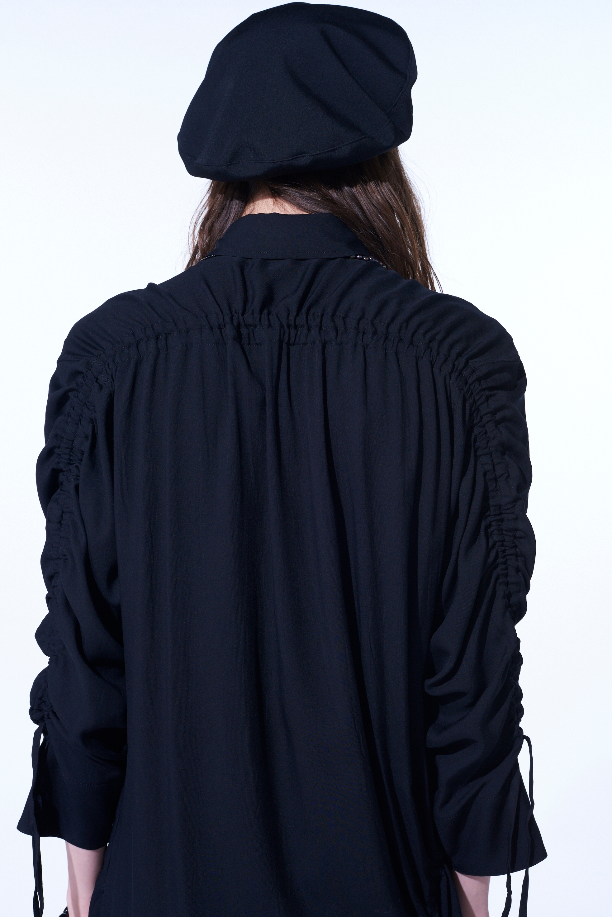 RAYON WASHER TWILL OVERSIZED LONG SHIRT WITH GATHERED STRINGS