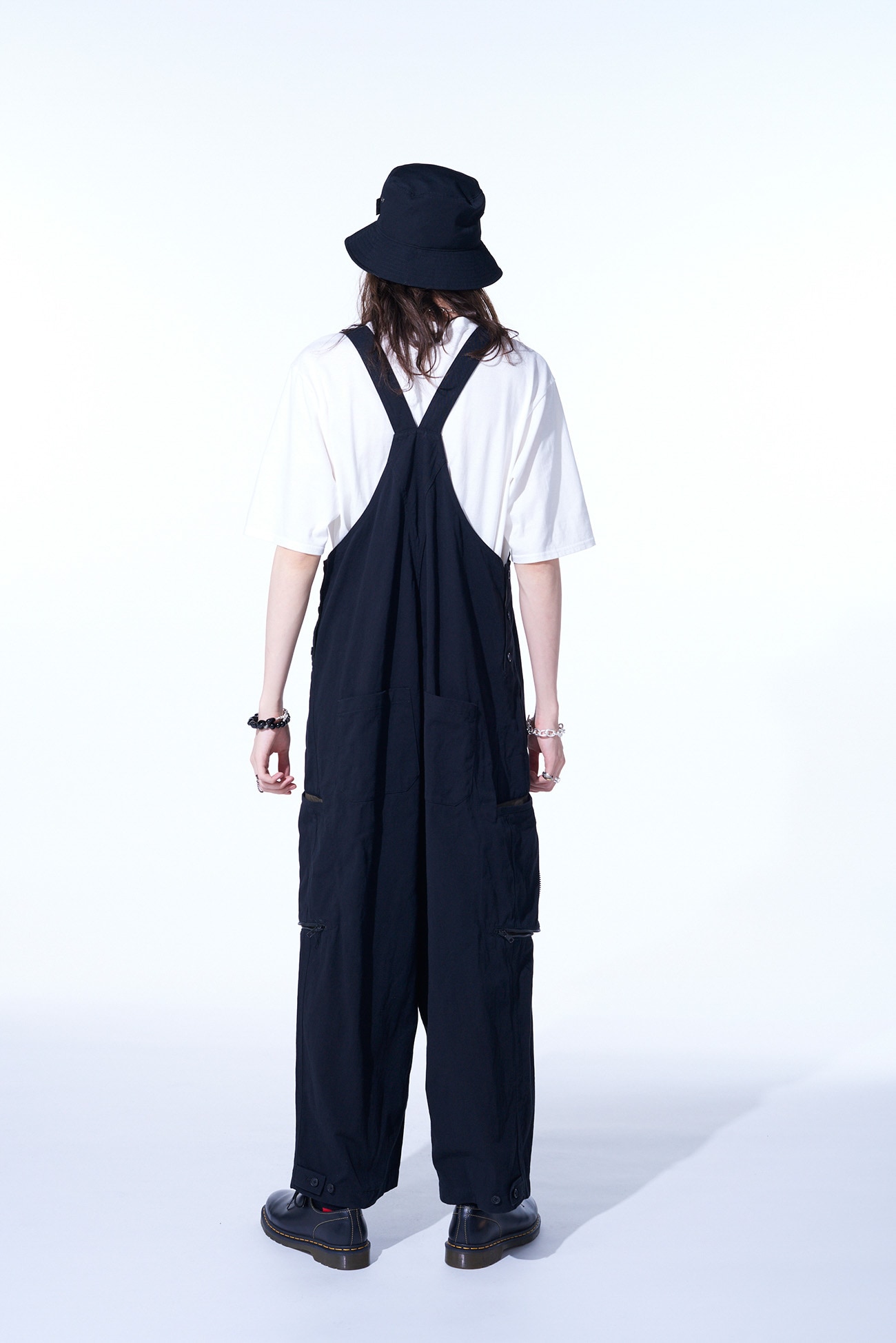 COTTON/HEMP TWILL GUSSETED ZIPPERED POCKET OVERALL(M Black): S'YTE