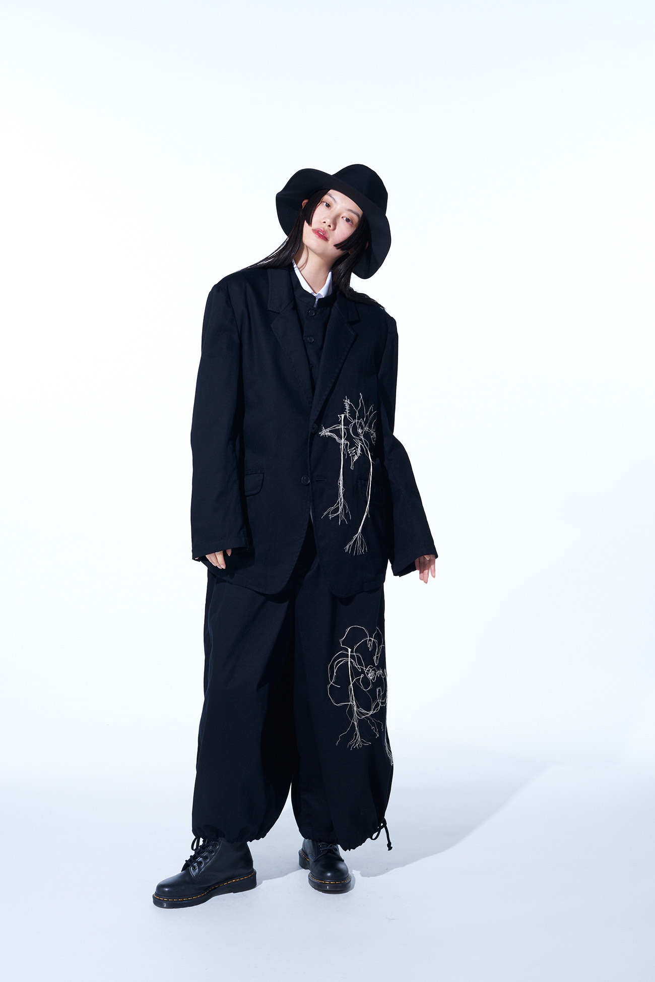 COTTON TWILL “QUEEN OF THE NIGHT“ EMBROIDERY JACKET(M Black): S