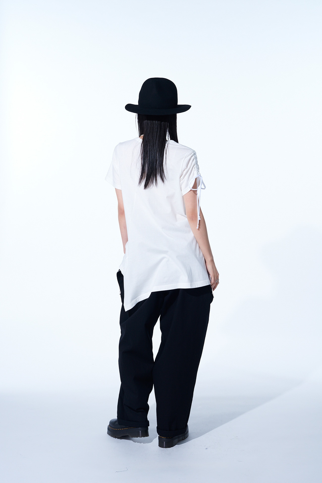 COTTON TWILL DRAWSTRING WIDE PANTS WITH ZIP SIDE POCKET