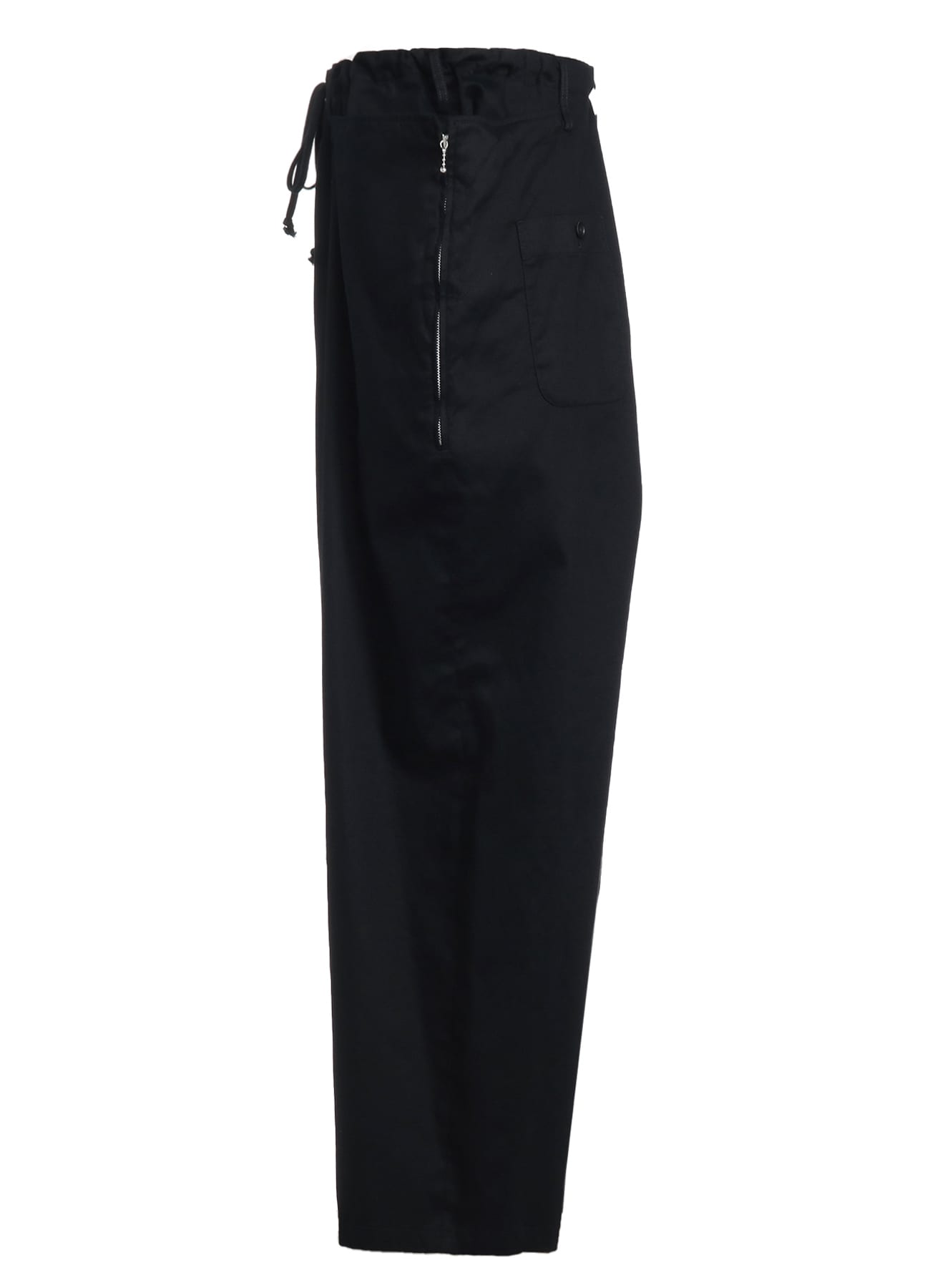COTTON TWILL DRAWSTRING WIDE PANTS WITH ZIP SIDE POCKET