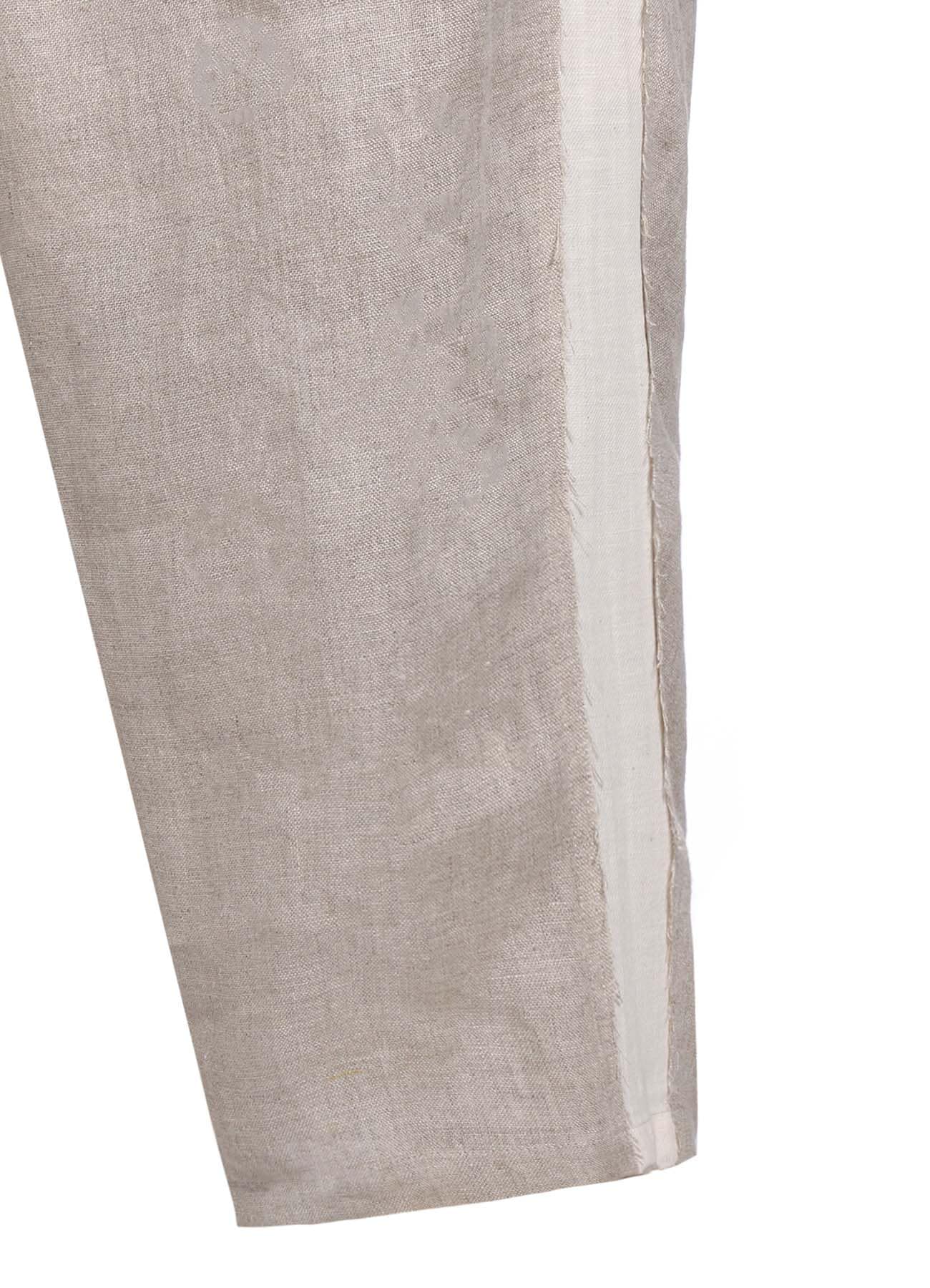 LINEN GAUZE DUAL FABRIC 12-PLEATED PANTS WITH SIDE TAPE