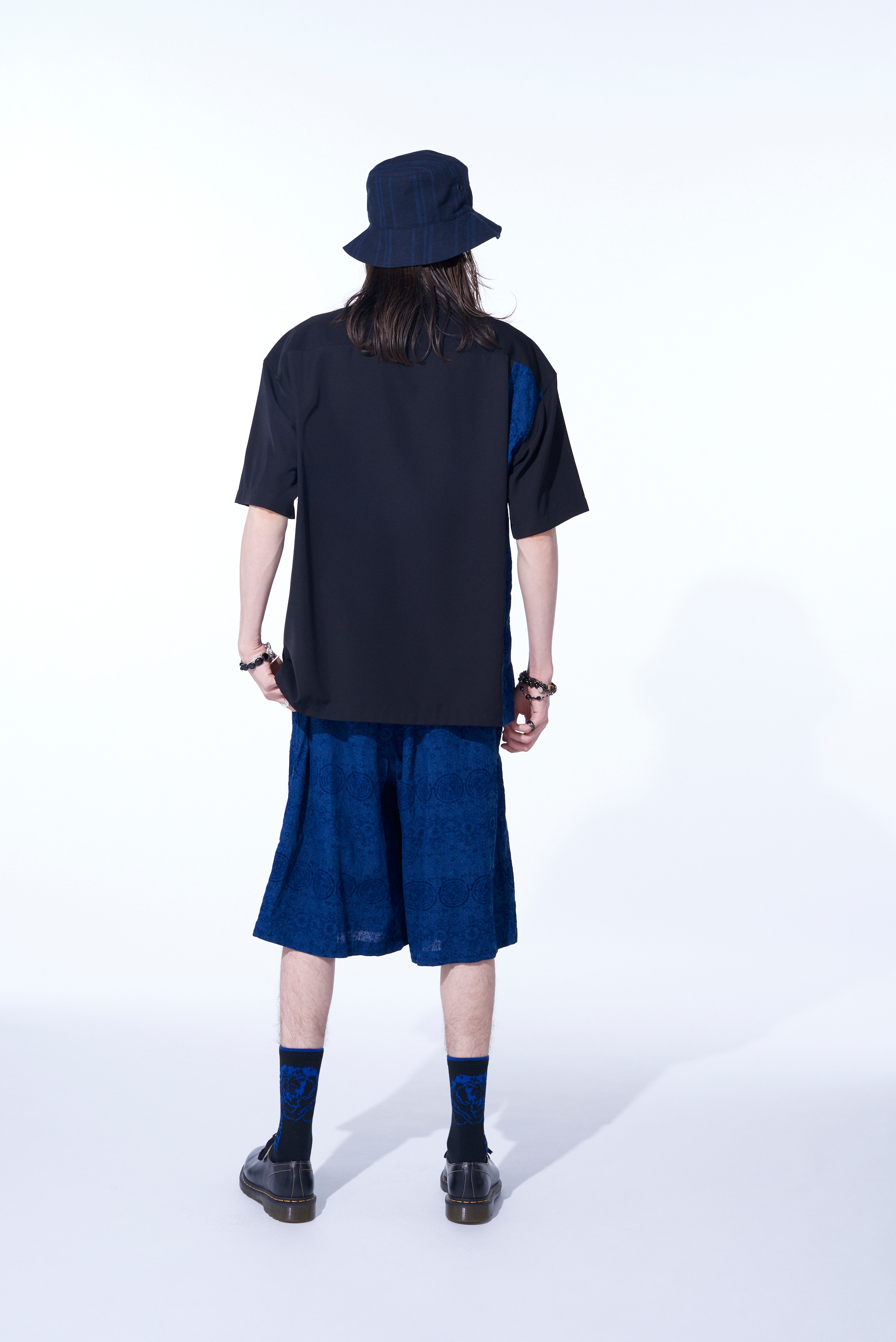 MURAL LACE FADED FLOCKY LINEN CLOTH WIDE CROPPED PANTS(M Blue): S'YTE｜THE  SHOP YOHJI YAMAMOTO