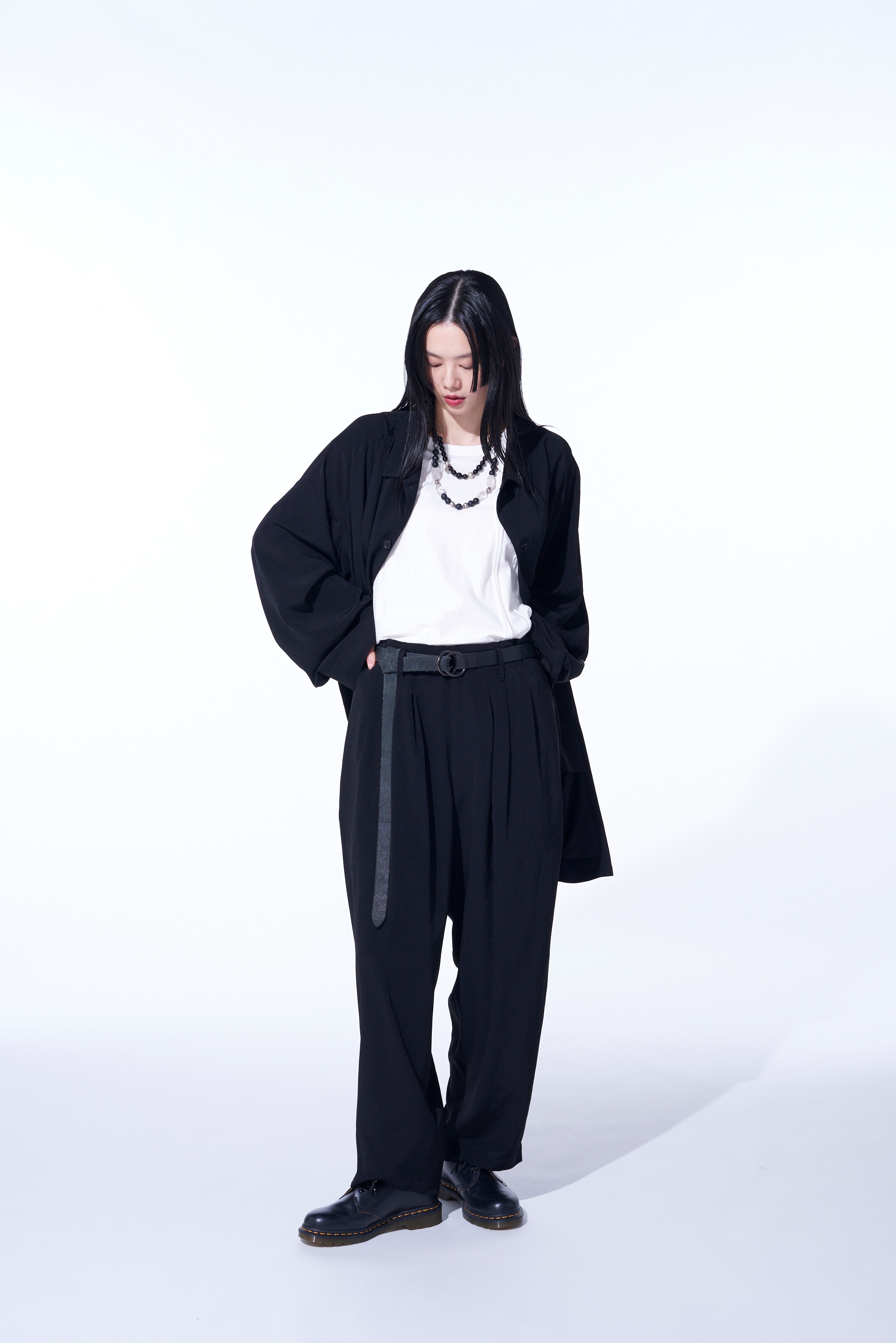 CREPE DE CHINE 3-PLEATED WIDE TROUSERS WITH SIDE STRIPES(S Black 