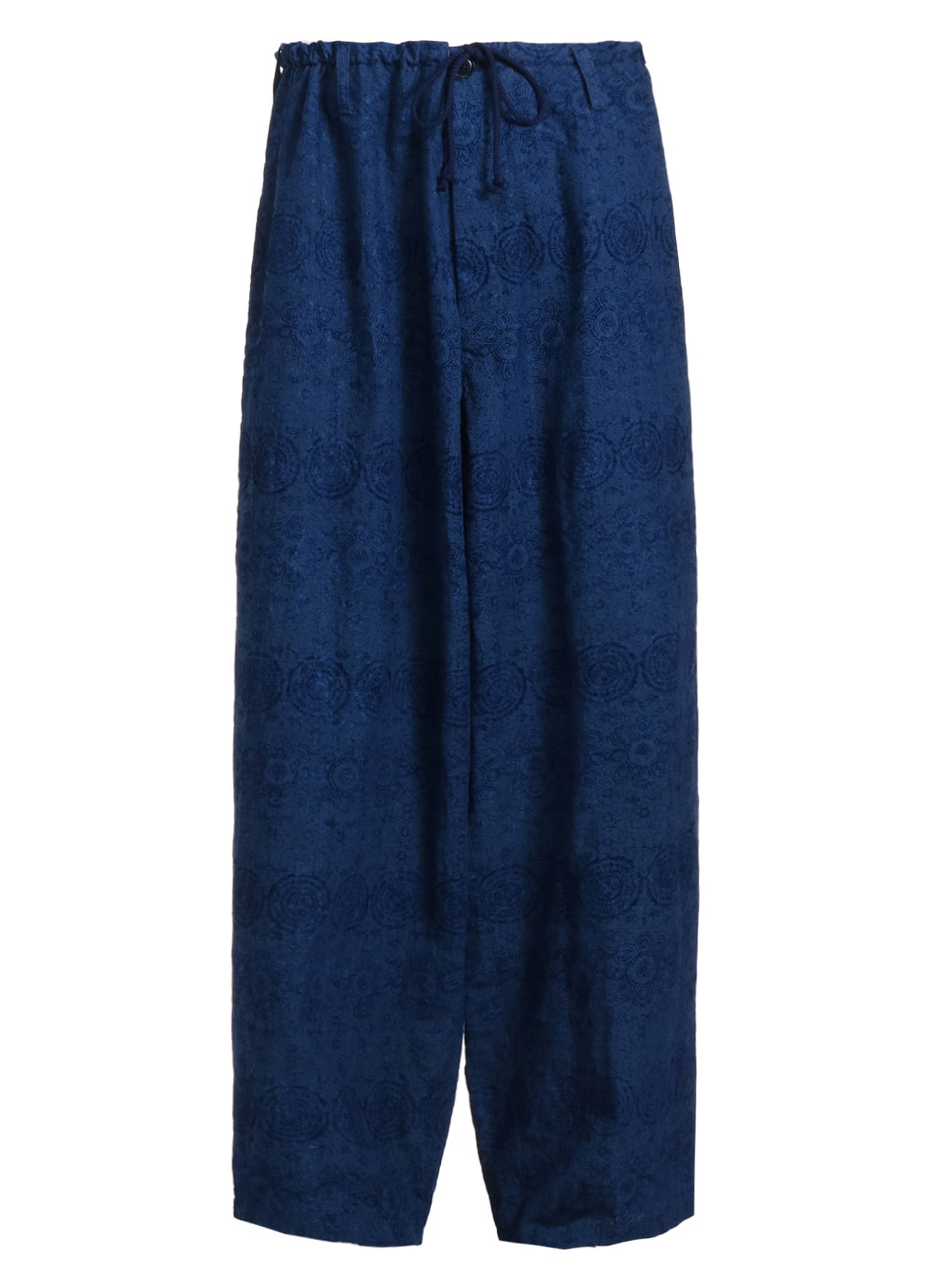 MURAL LACE FADED FLOCKY LINEN CLOTH DRAWSTRING WIDE PANTS(M Blue 