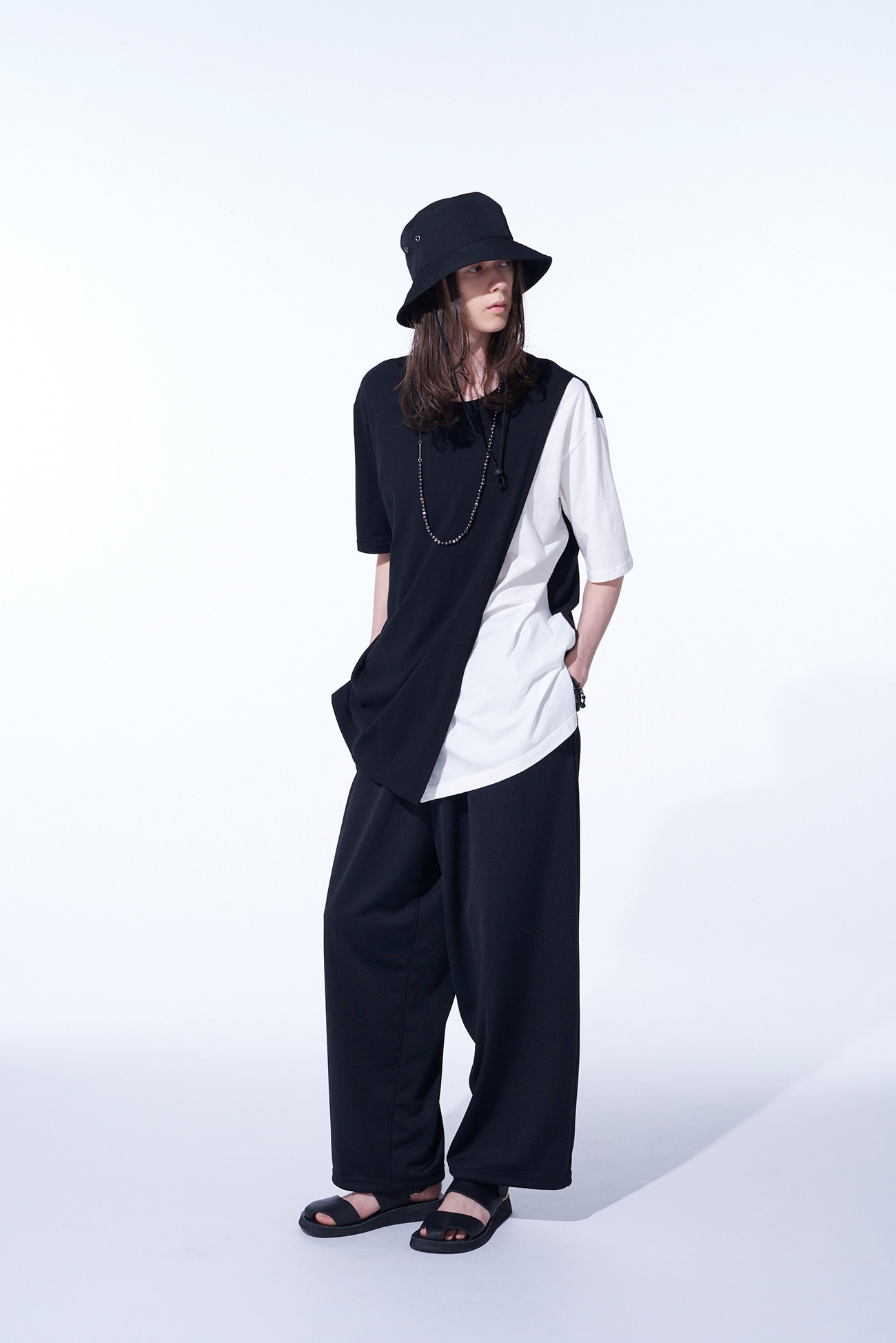 POLYESTER SMOOTH JERSEY DRAWSTRING WIDE PANTS