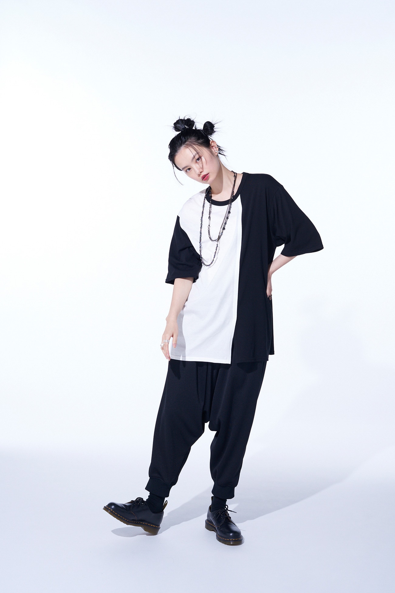 POLYESTER SMOOTH JERSEY BALLOON SARUEL PANTS WITH RIBBED HEMS