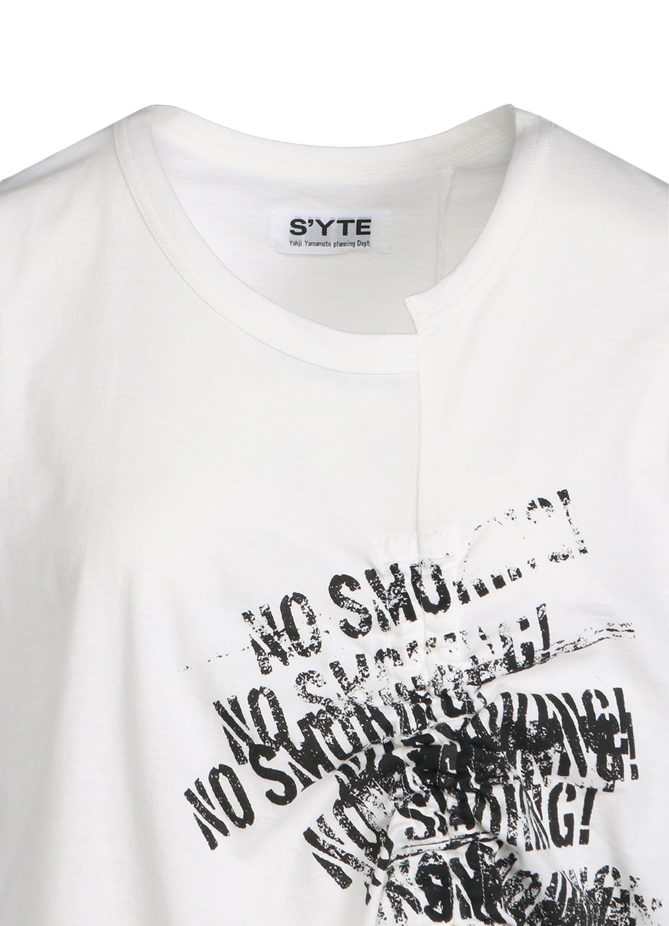 PIGMENT PRINT "NO SMOKING" STRINGS GATHERED T-SHIRT