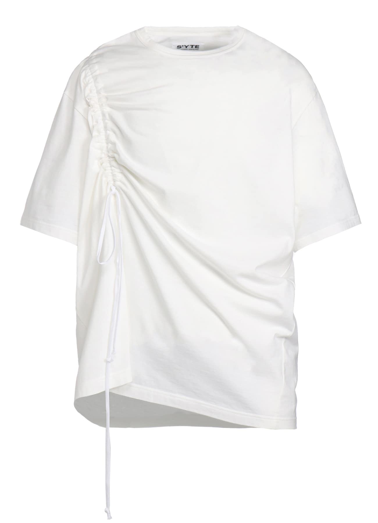 COTTON JERSEY T-SHIRT WITH GATHERED STRINGS(M White): S'YTE｜THE 