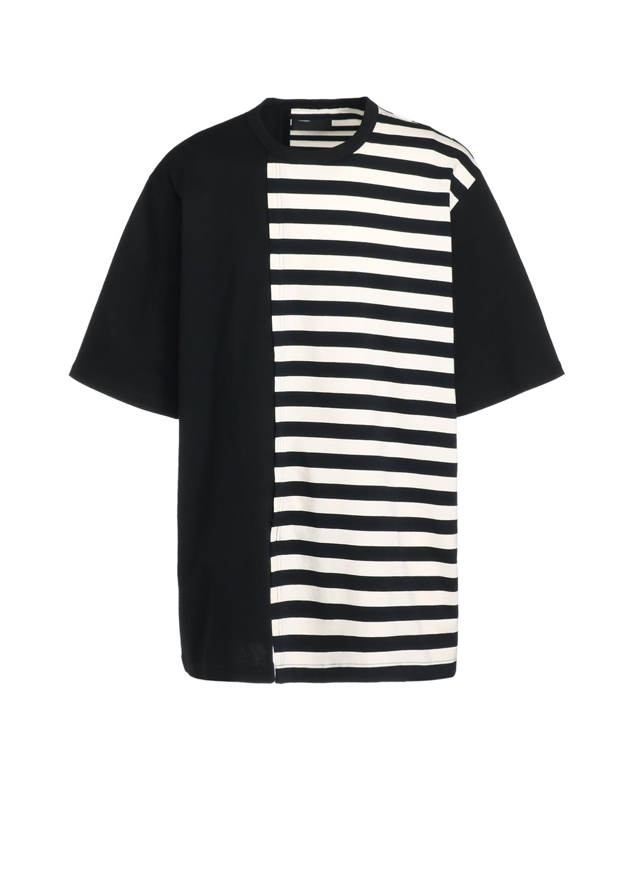 COTTON JERSEY FUSED STRIPE GRAFTED T-SHIRT(M BeigexBlack): S'YTE 
