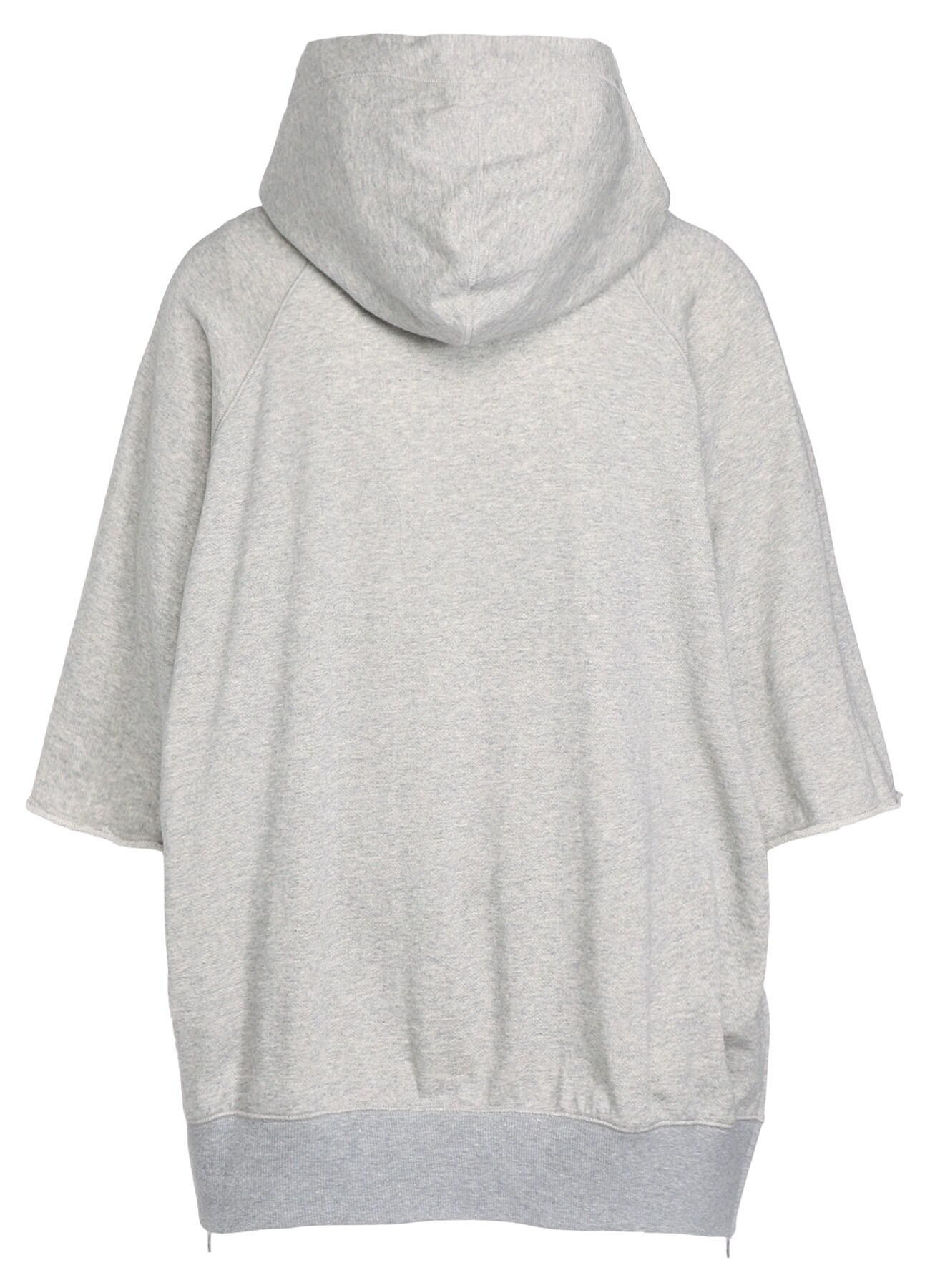 COTTON GAUZE FLEECE SHORT-SLEEVED BIG HOODIE WITH SIDE ZIPPERS(M 