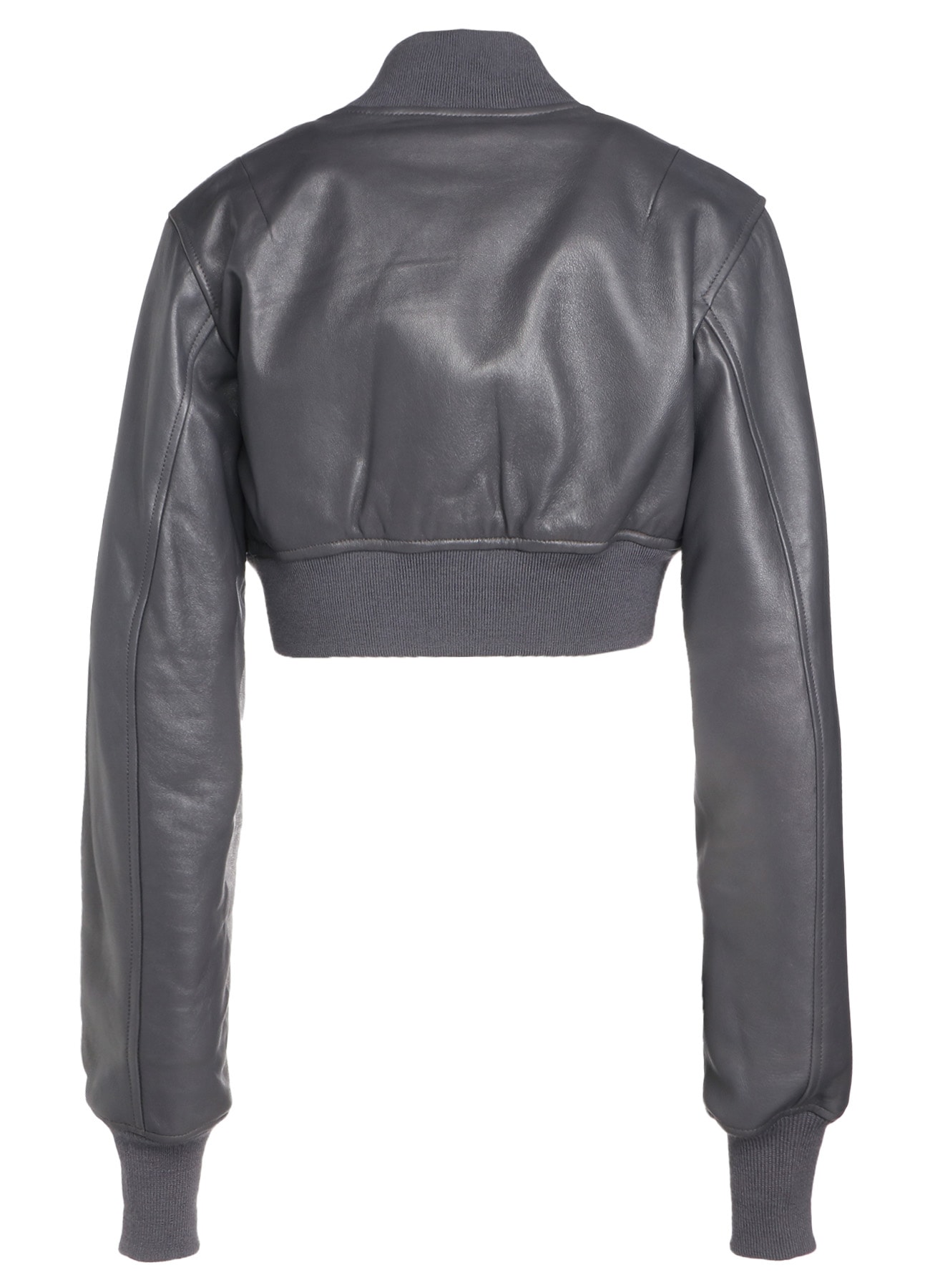 SEMI-VEGETABLE TANNED SHEEP LEATHER CROPPED BOMBER JACKET(S Gray 