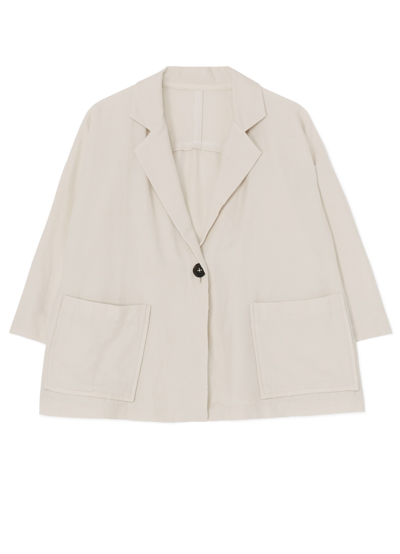 WOOL COTTON TWILL WASHER 3/4 SLEEVE JACKET(FREE SIZE Ivory): Y's