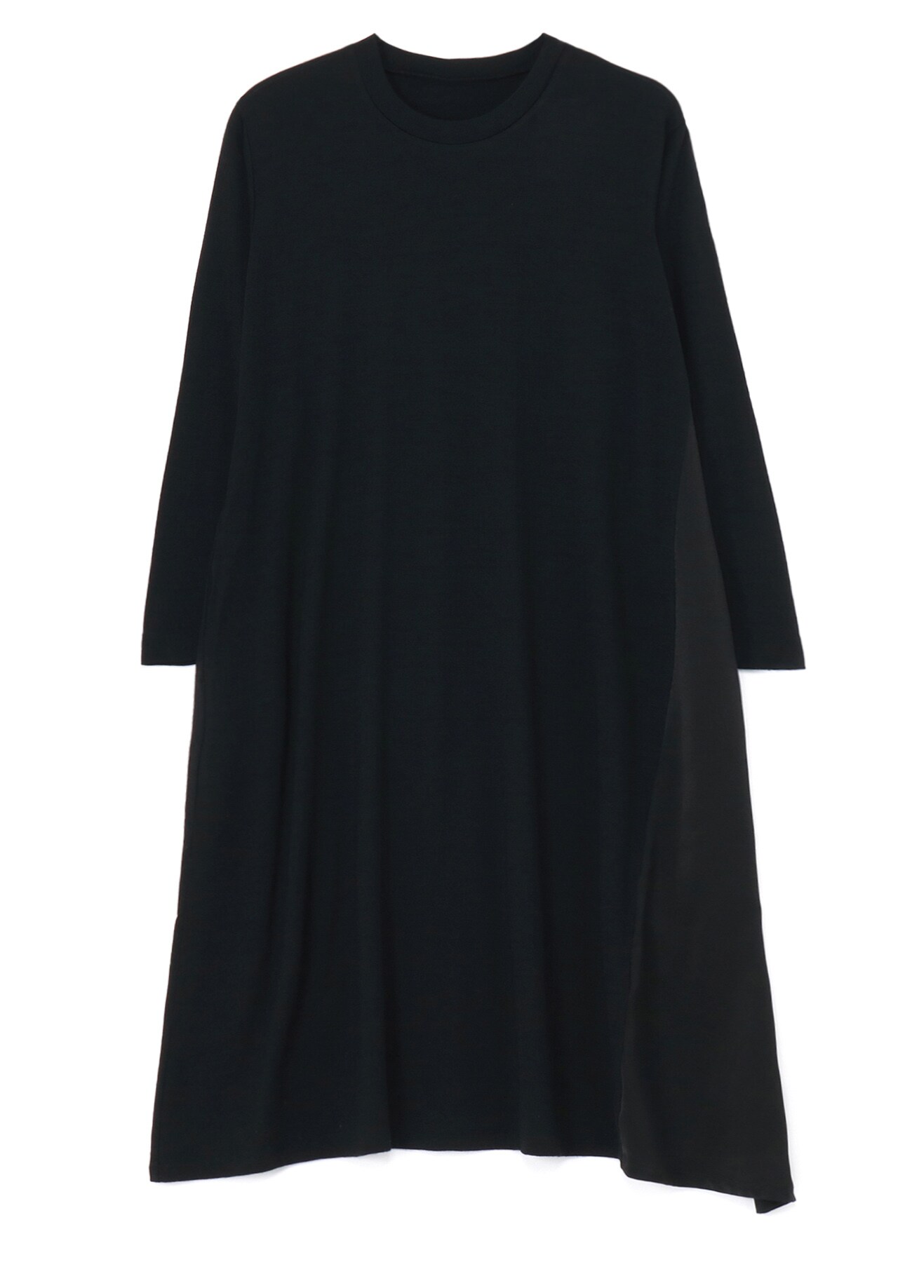WASHABLE WOOL JERSEY SATIN SWITCHING ONE PIECE(FREE SIZE Black