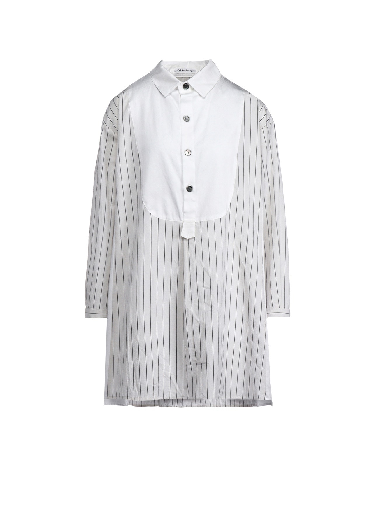 COTTON SATIN STRIPE SWITCHING LONG SHIRT