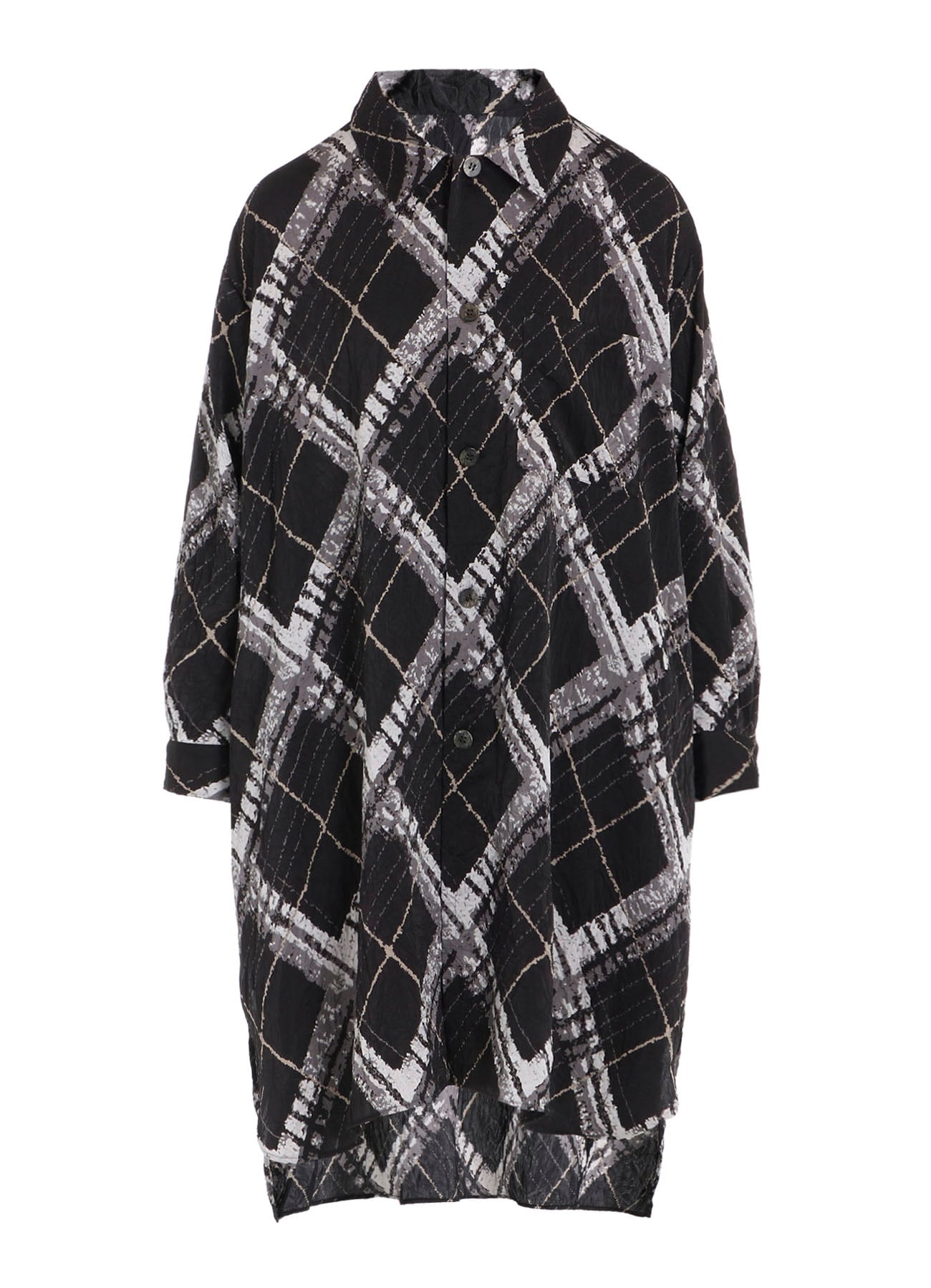 WASHER BIAS PLAID PRINT LONG SHIRT