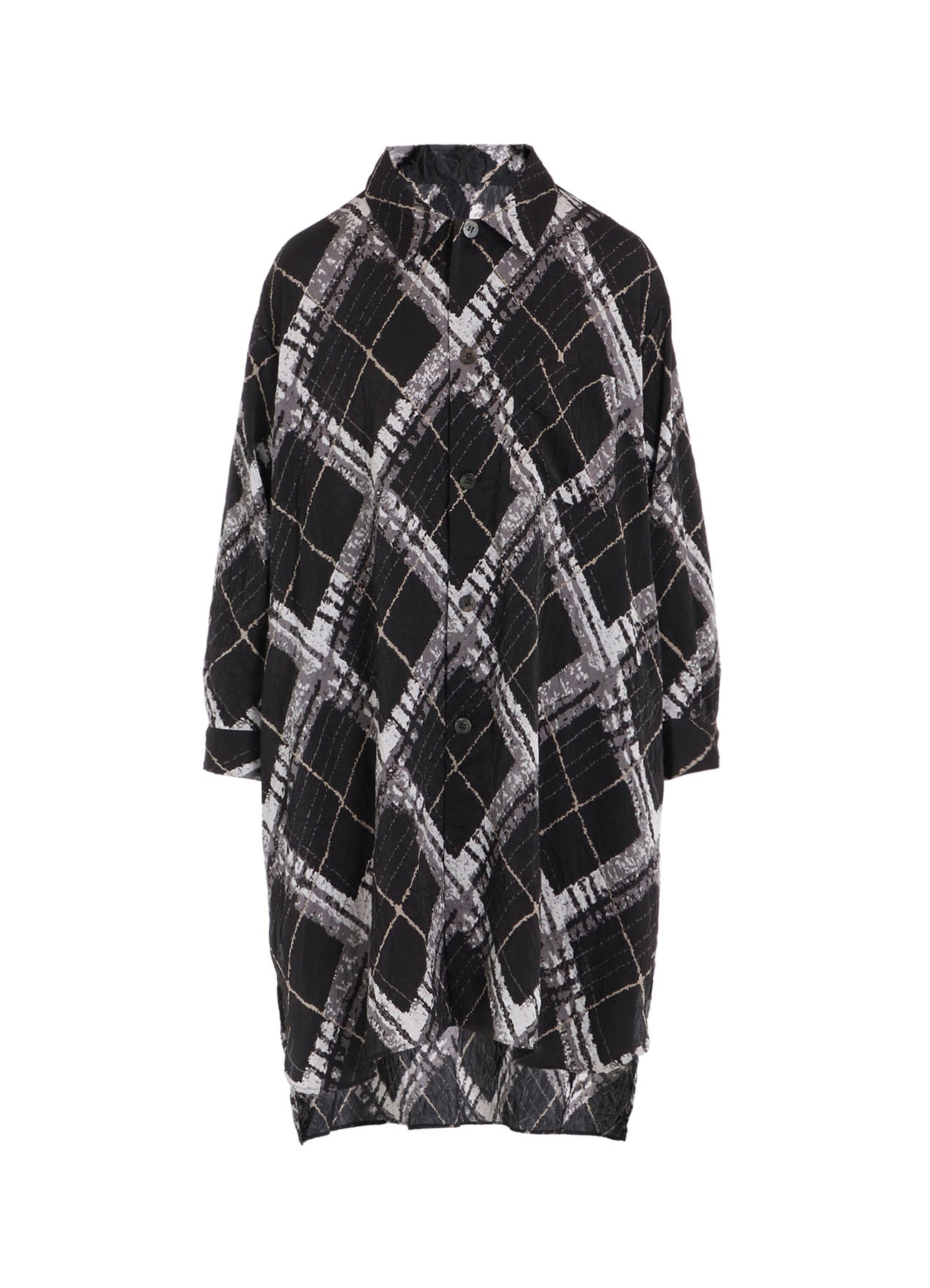 WASHER BIAS PLAID PRINT LONG SHIRT