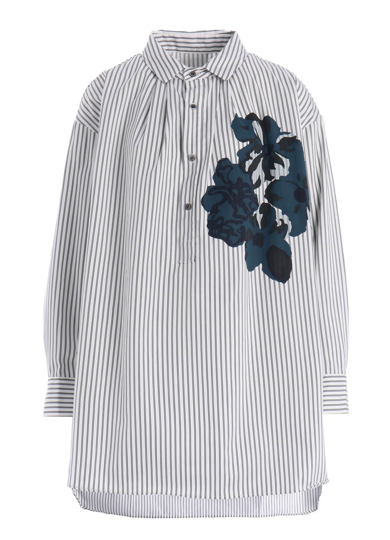 SATIN STRIPE FLOWER PRINT SHIRT