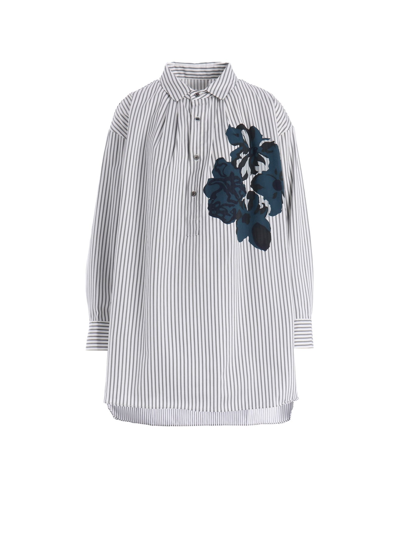 SATIN STRIPE FLOWER PRINT SHIRT
