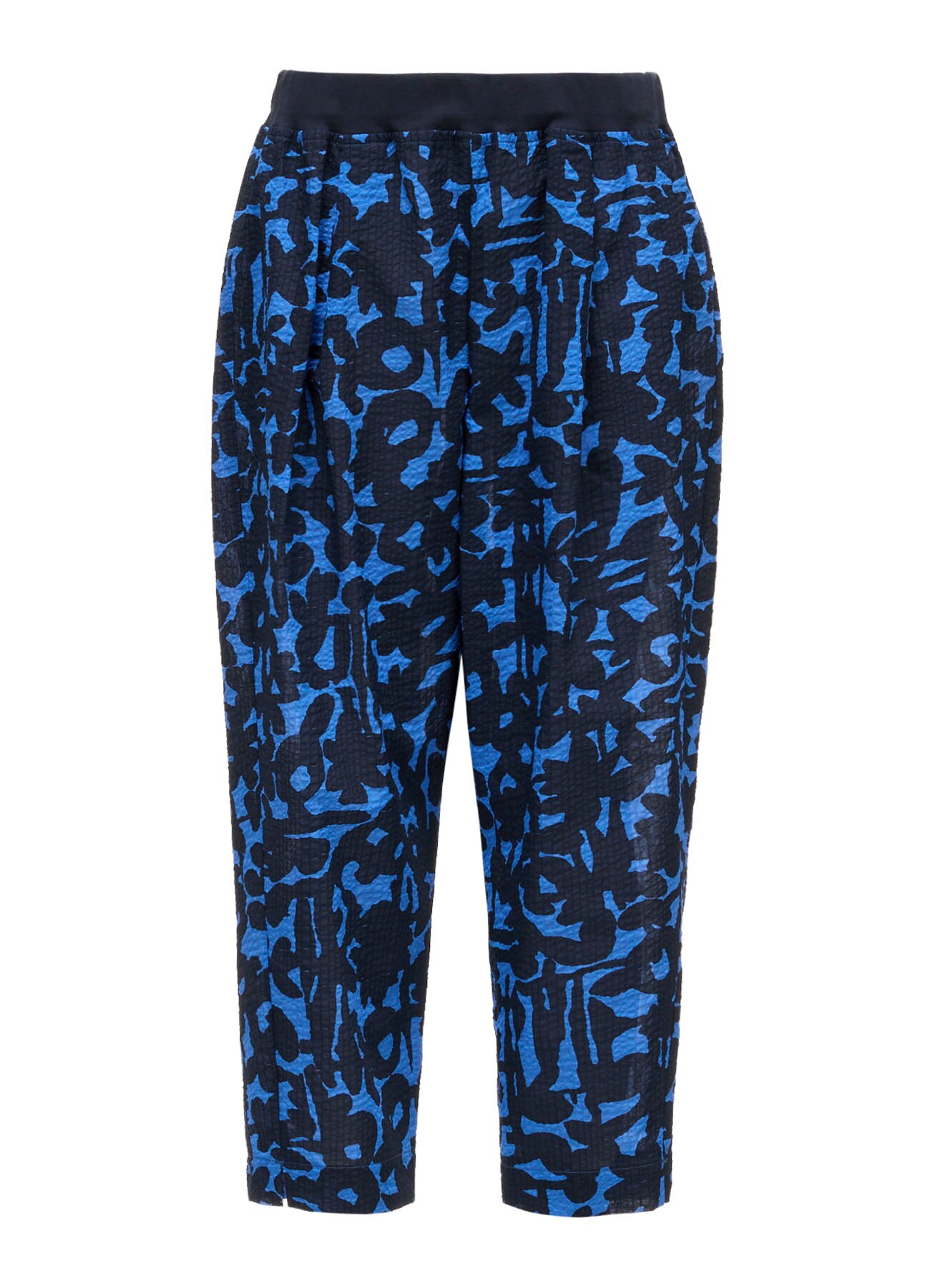 COTTON RIPPLE MOSAIC FLOWER PRINT HEM SLIT PANTS