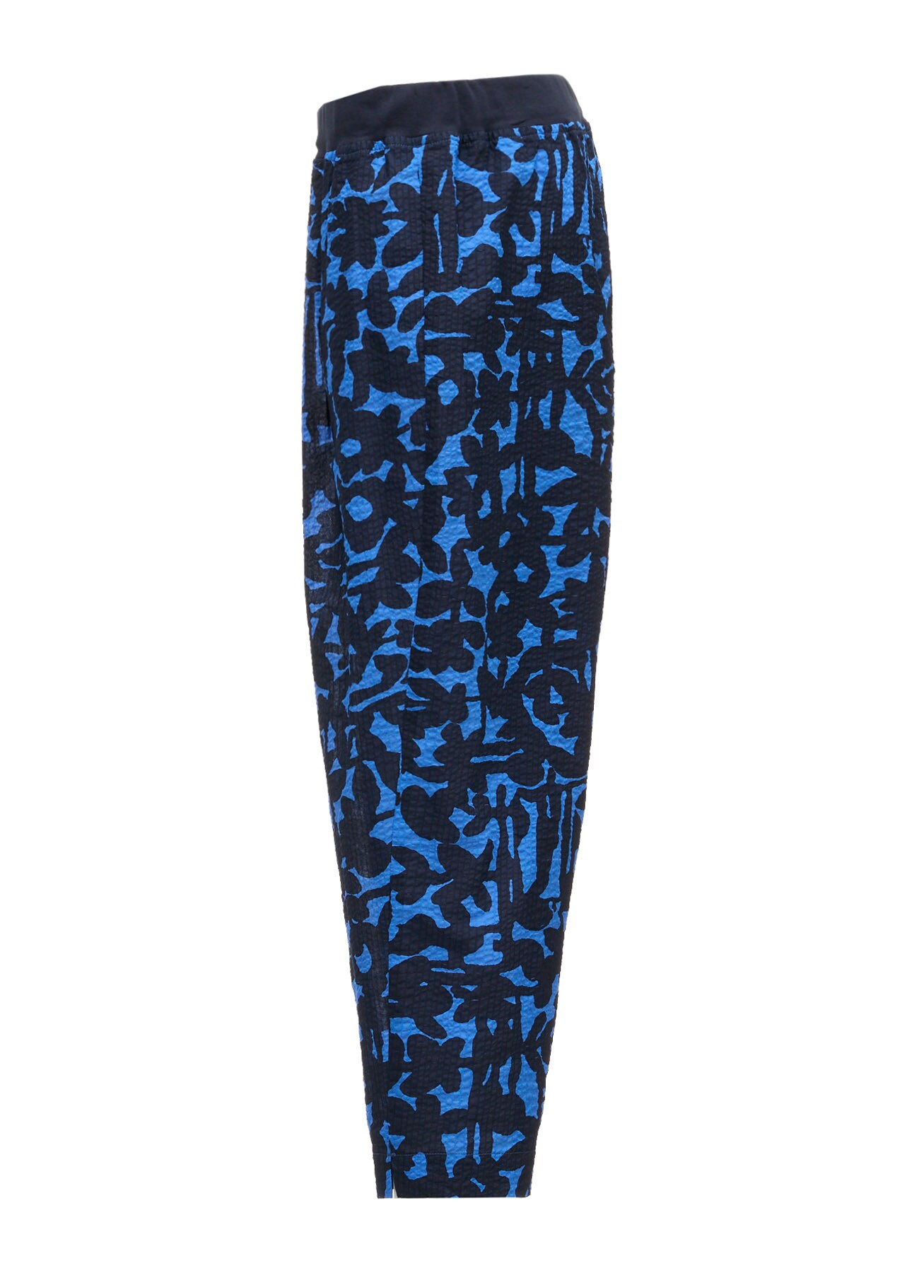 COTTON RIPPLE MOSAIC FLOWER PRINT HEM SLIT PANTS