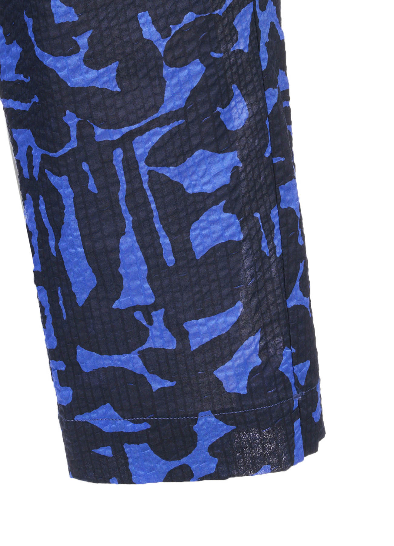 COTTON RIPPLE MOSAIC FLOWER PRINT HEM SLIT PANTS