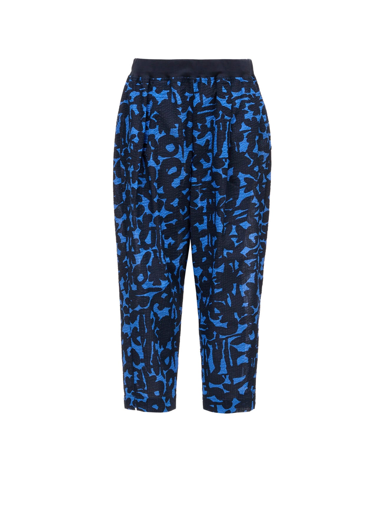 COTTON RIPPLE MOSAIC FLOWER PRINT HEM SLIT PANTS