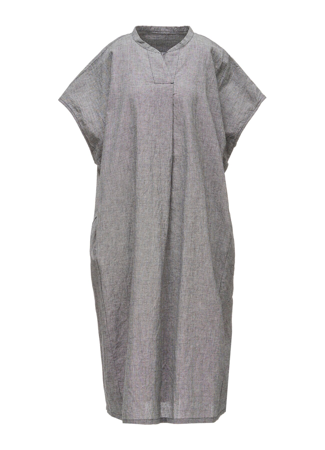 COTTON LINEN WASHER SLIT NECK ONE PIECE