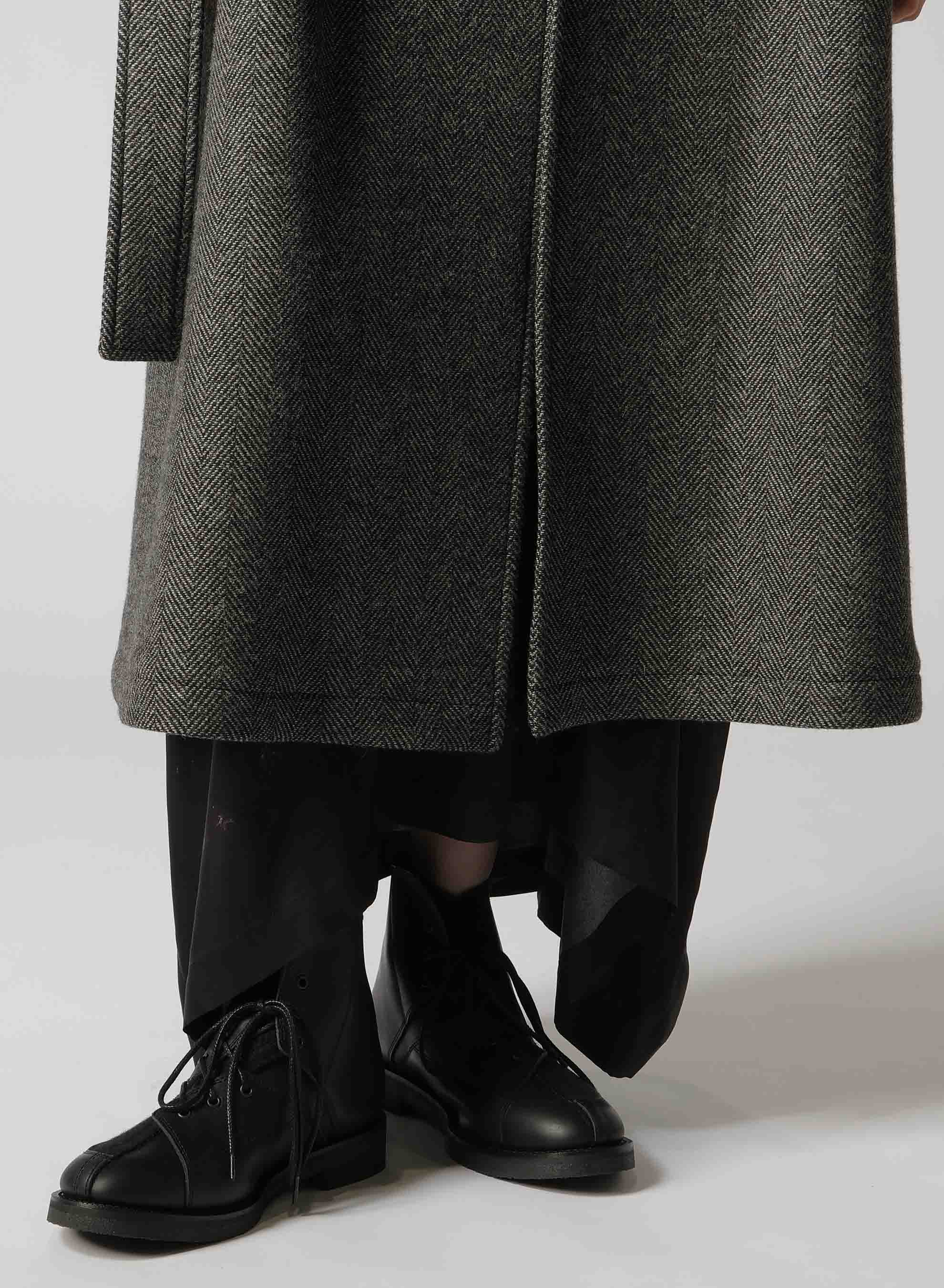 WOOL HERRINGBONE GRADATION LONG COAT