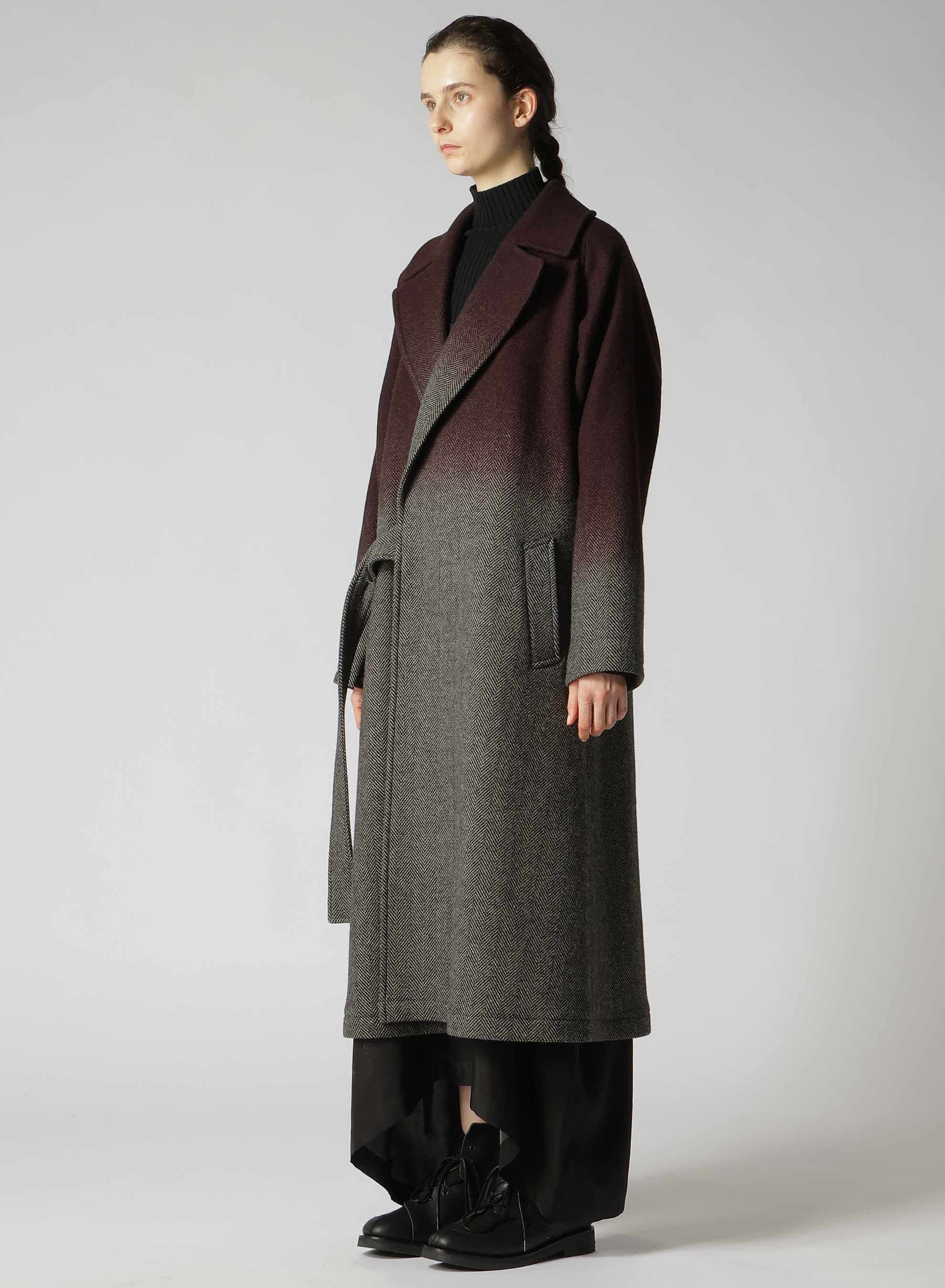 WOOL HERRINGBONE GRADATION LONG COAT