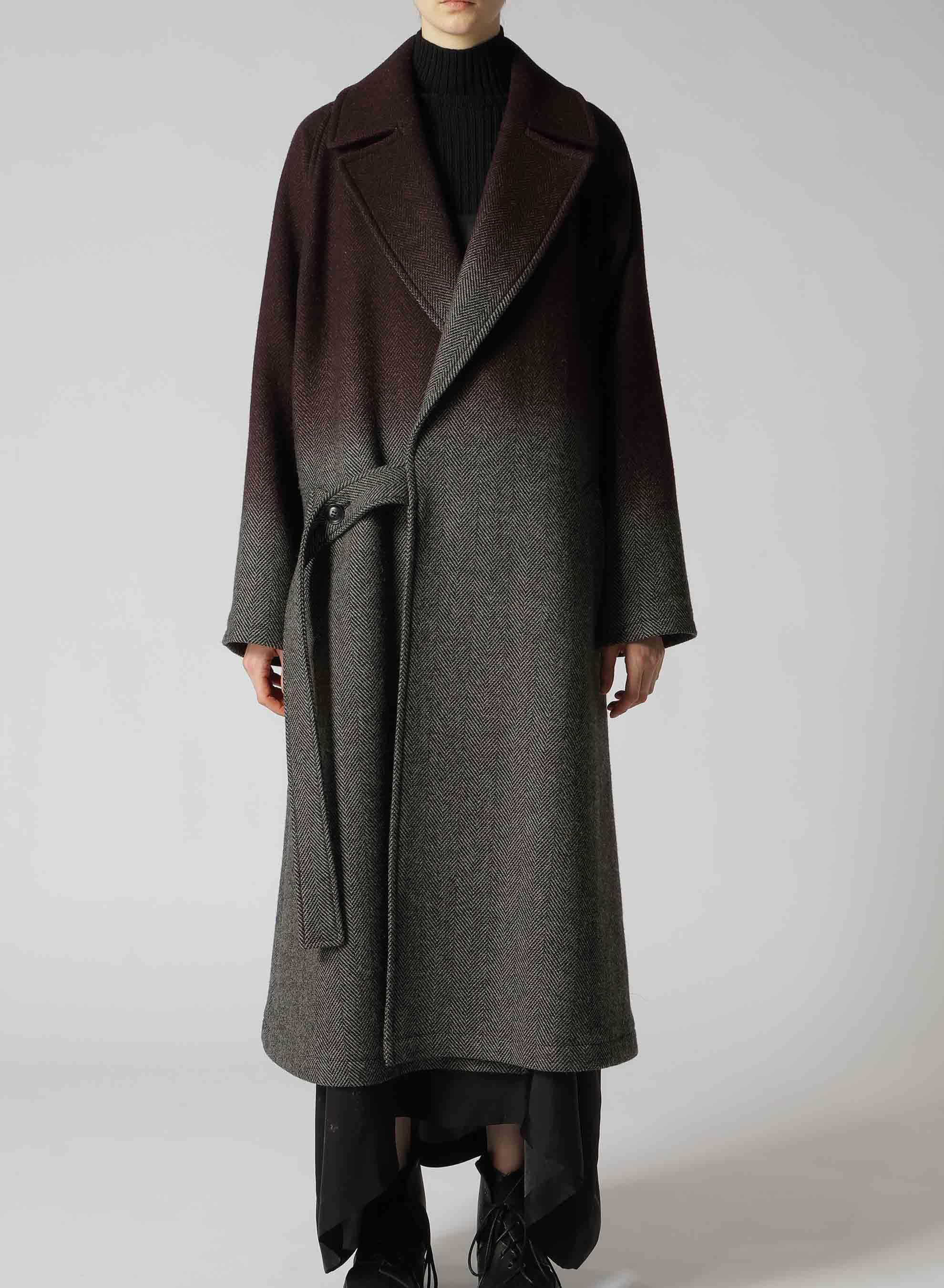 WOOL HERRINGBONE GRADATION LONG COAT