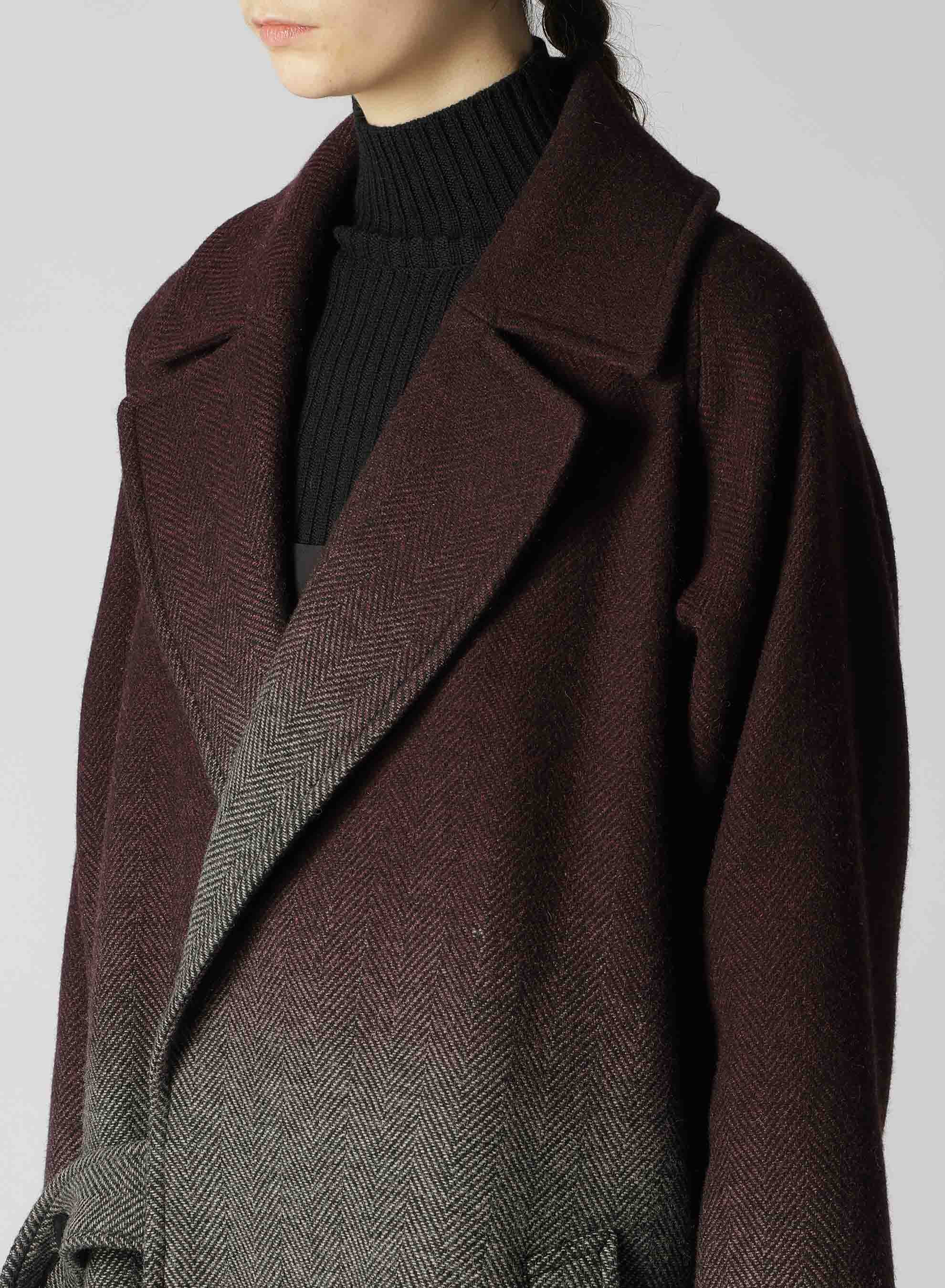 WOOL HERRINGBONE GRADATION LONG COAT