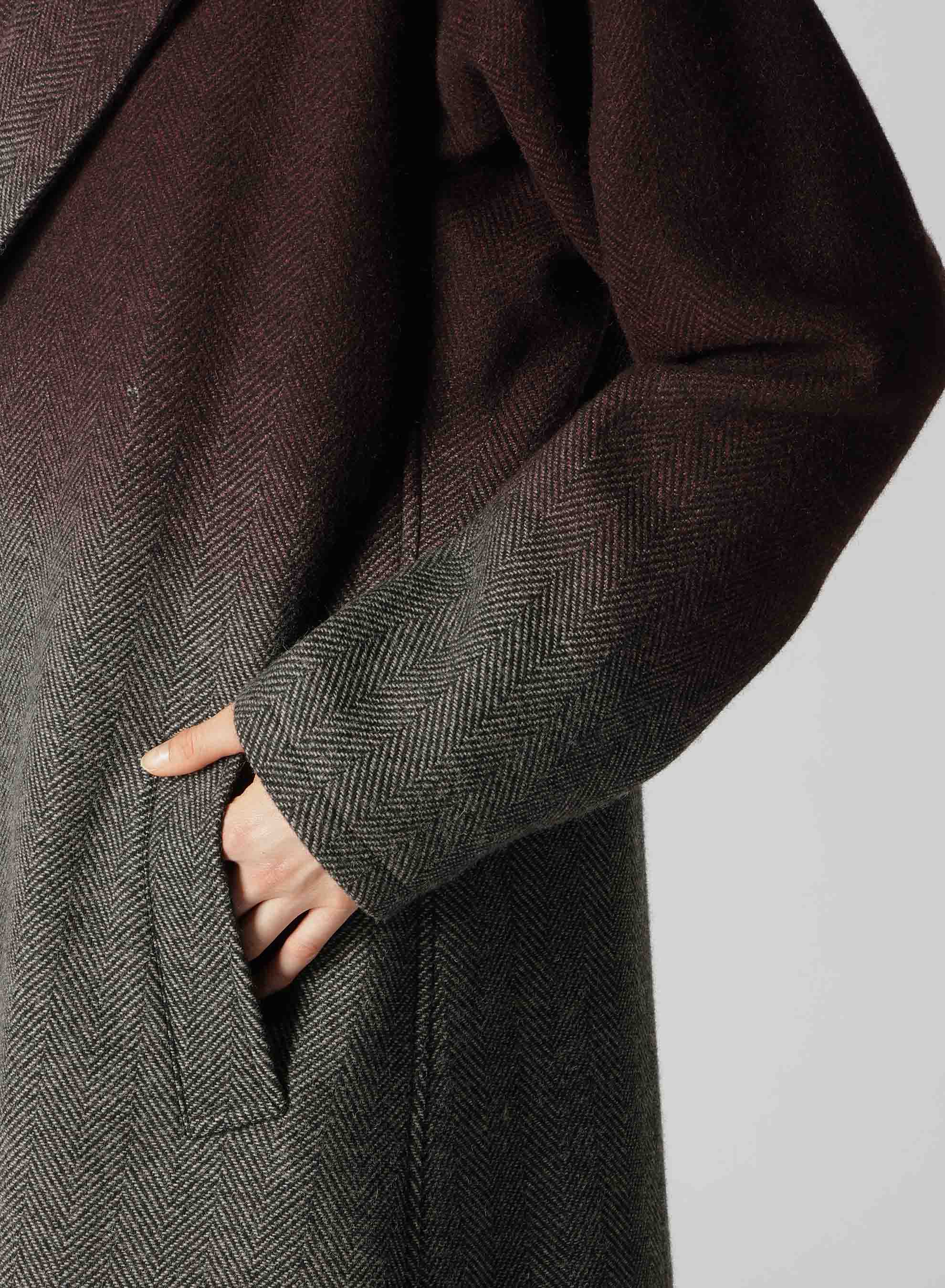 WOOL HERRINGBONE GRADATION LONG COAT