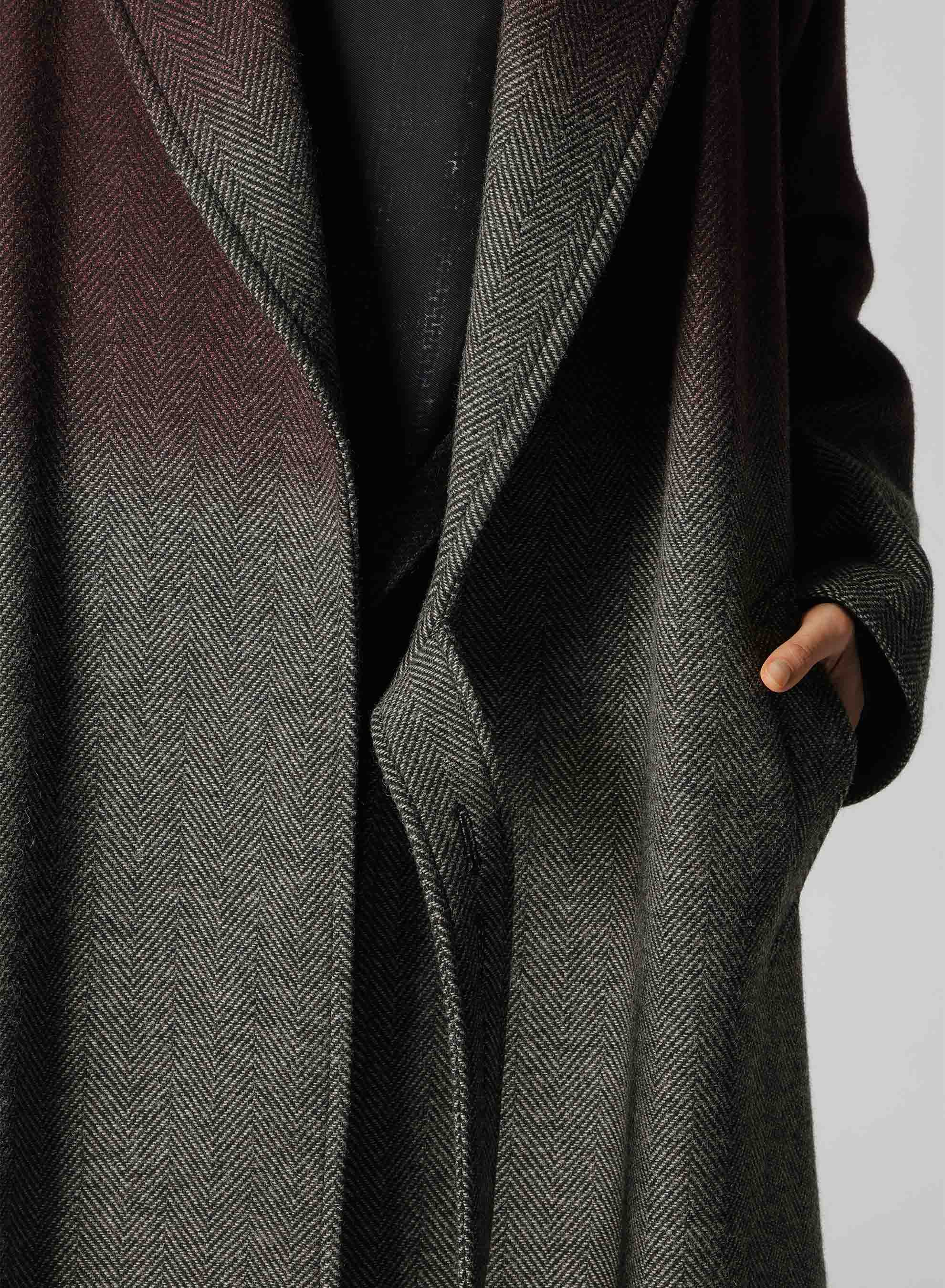 WOOL HERRINGBONE GRADATION LONG COAT