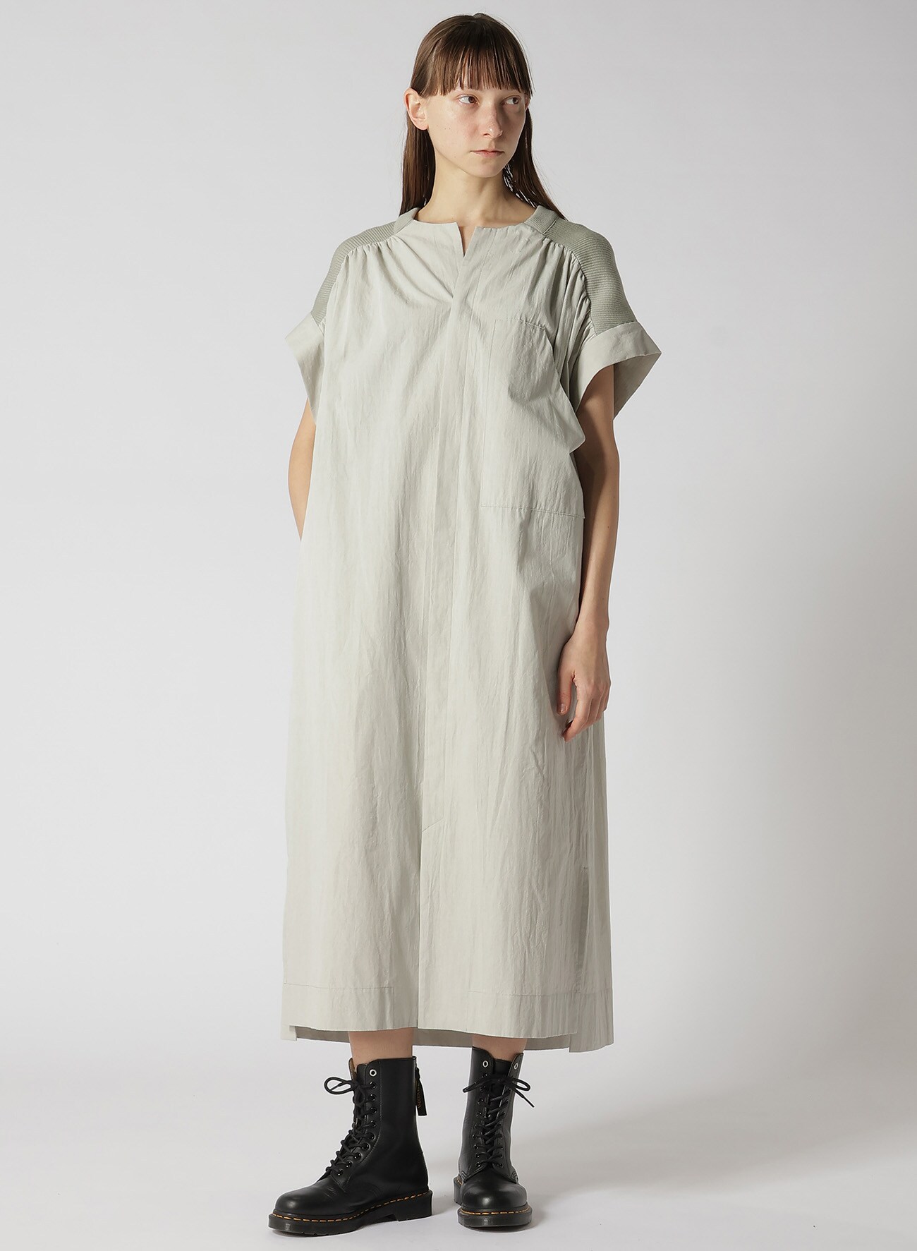COTTON CHAMBRAY RIBBED FLY FRONT OPEN DRESS