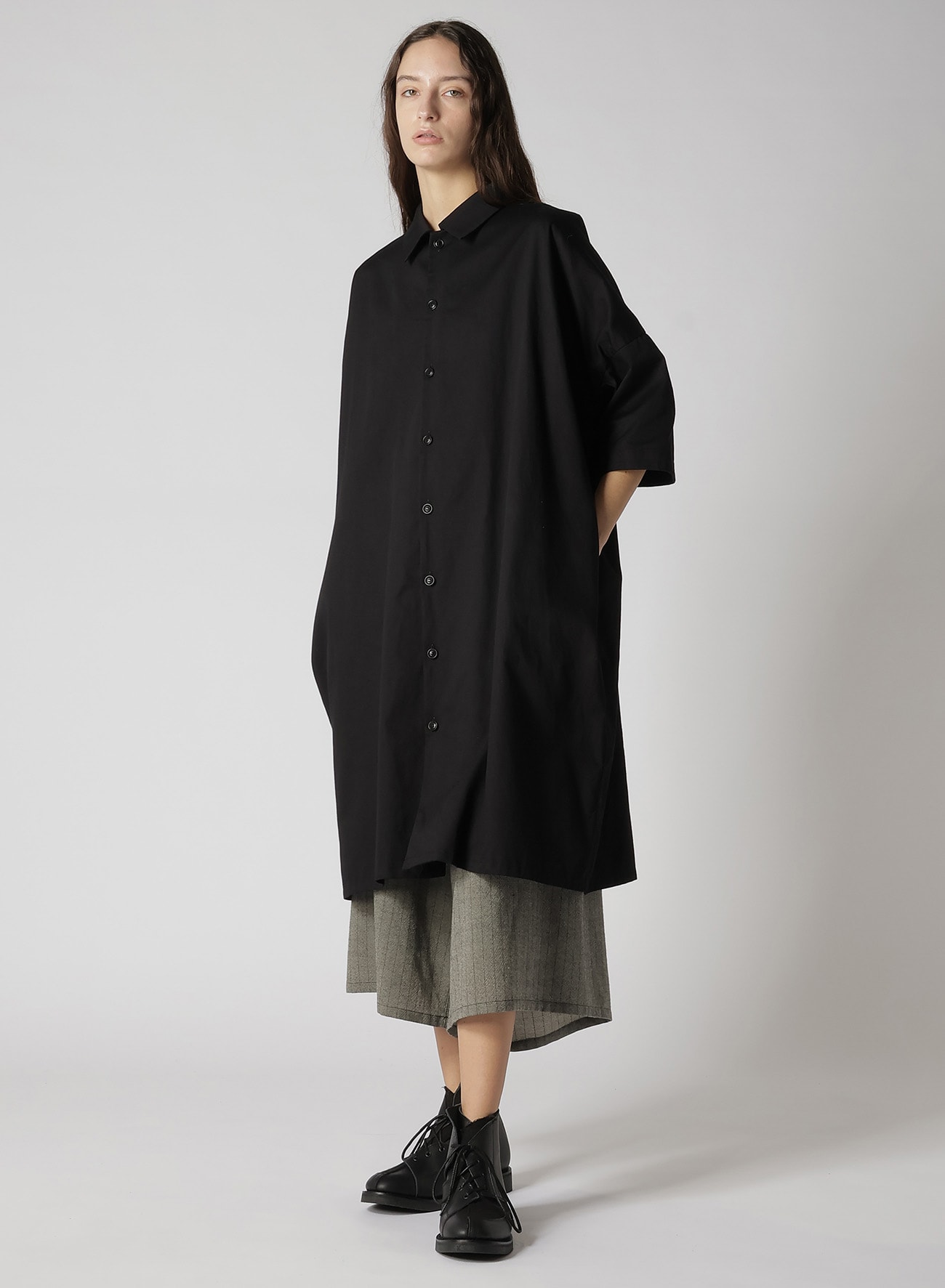 [Y's BORN PRODUCT] COTTON TWILL HALF SLEEVE SHIRT DRESS