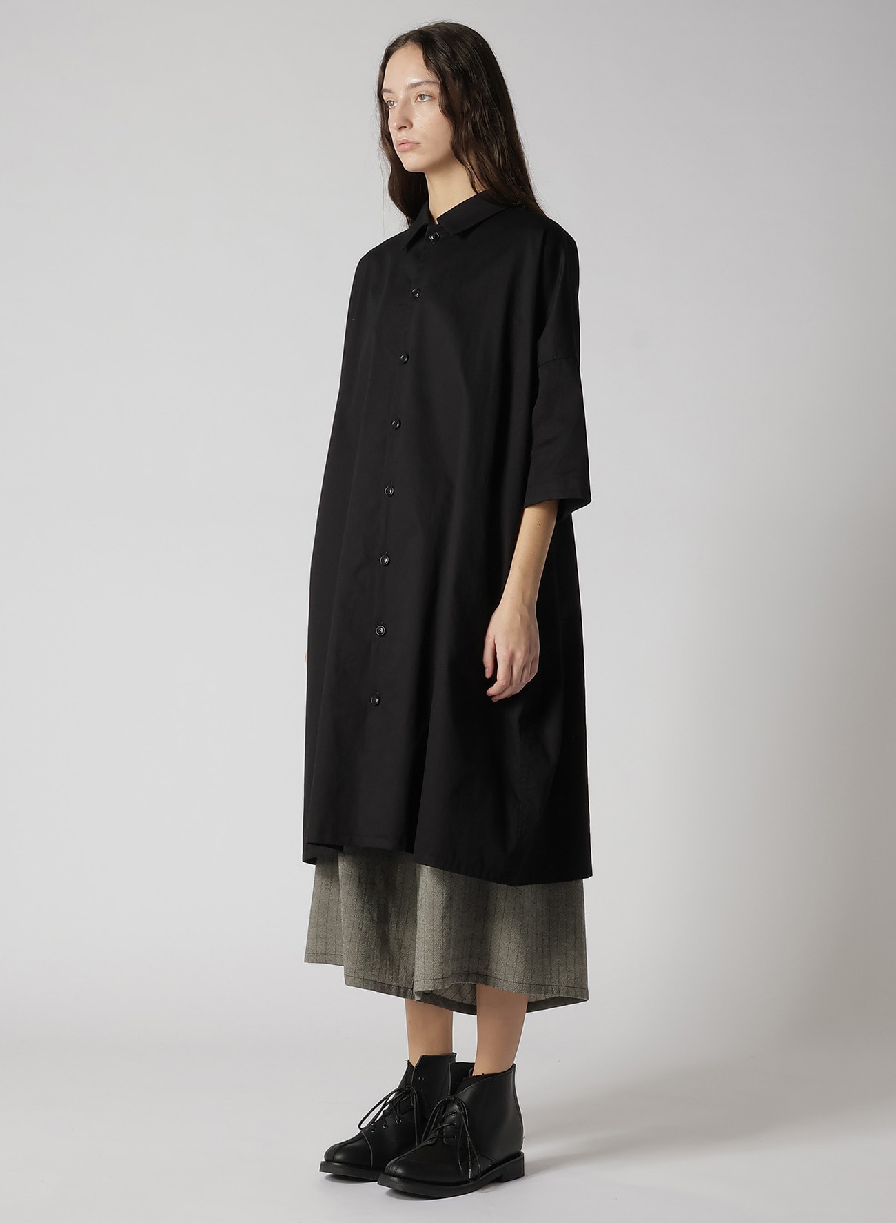 [Y's BORN PRODUCT] COTTON TWILL HALF SLEEVE SHIRT DRESS