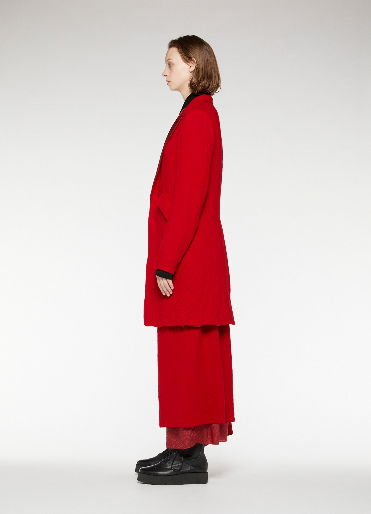 WOOL ROUGH TWILL GARMENT MILLING LONG TAILORED JACKETXS Red
