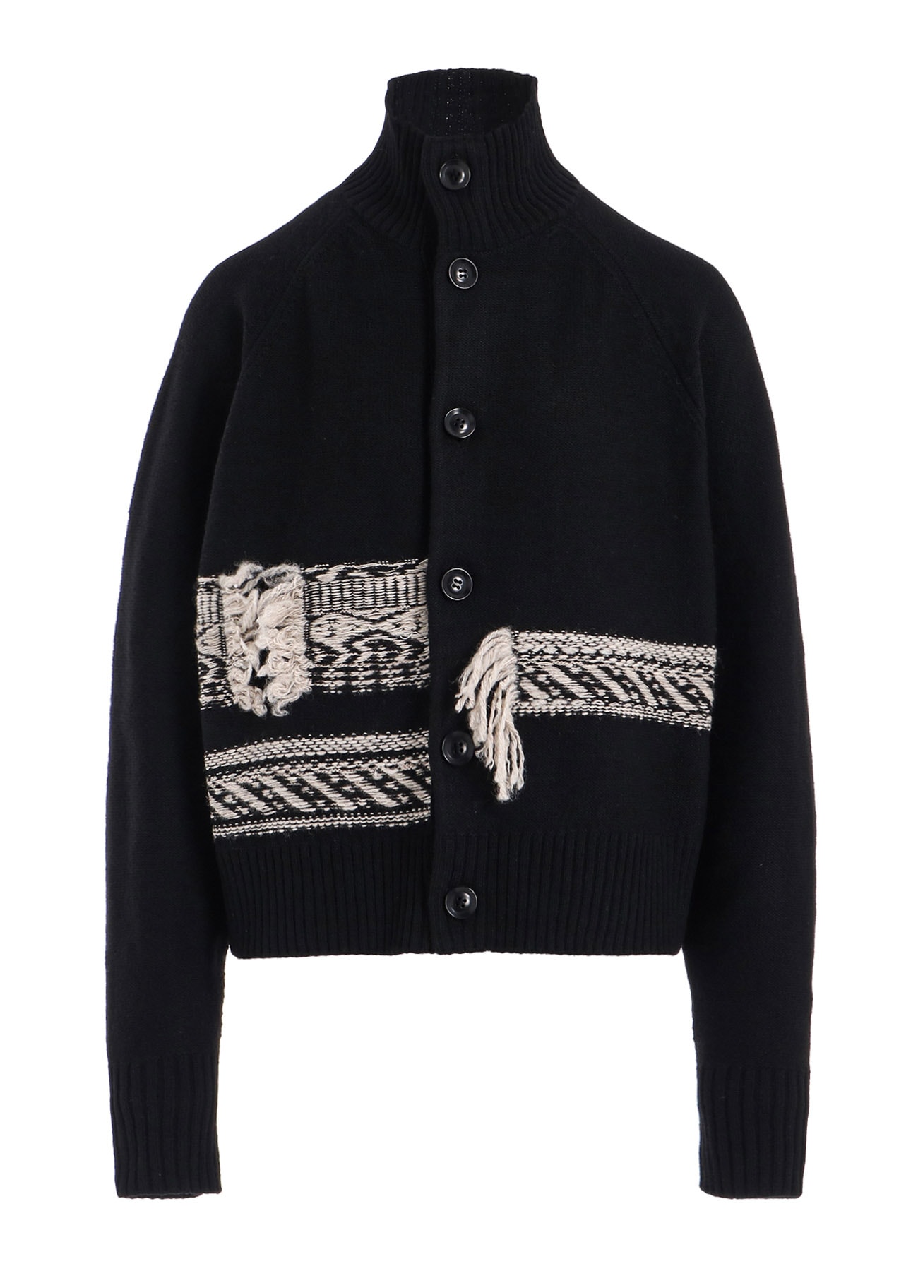 WOOL BLEND JACQUARD HIGH NECK CARDIGAN