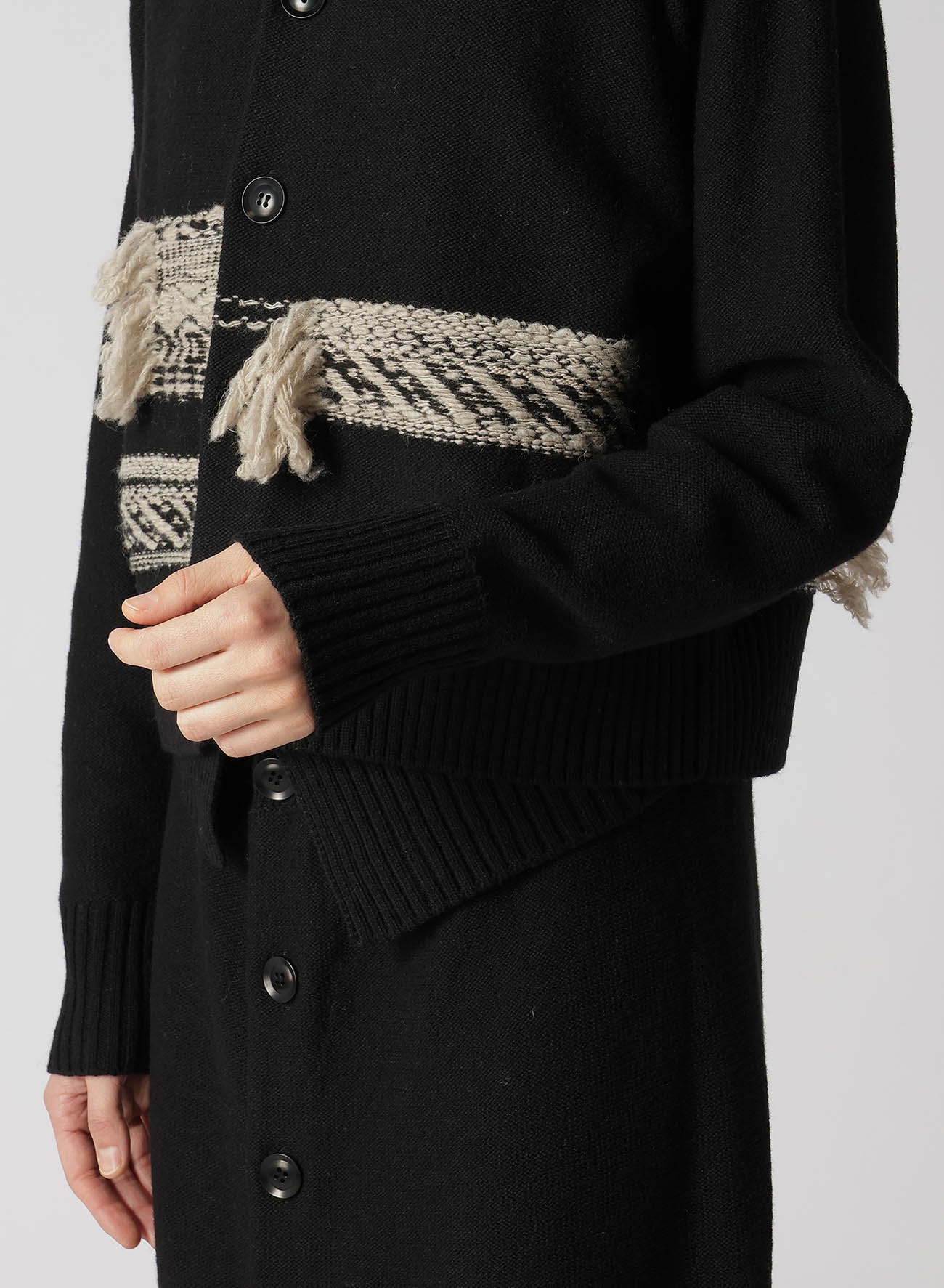 WOOL BLEND JACQUARD HIGH NECK CARDIGAN