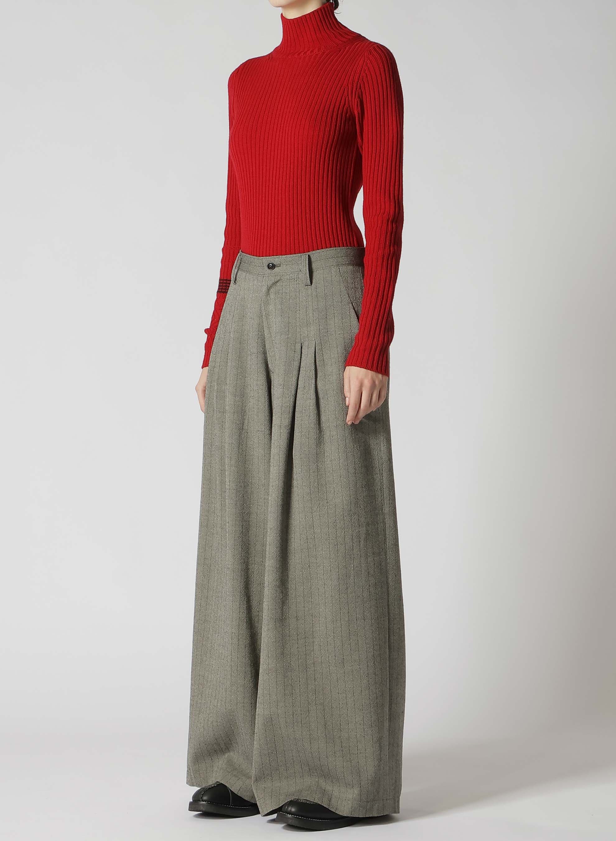 WOOL STRIPE DOUBLE TUCK WIDE PANTS