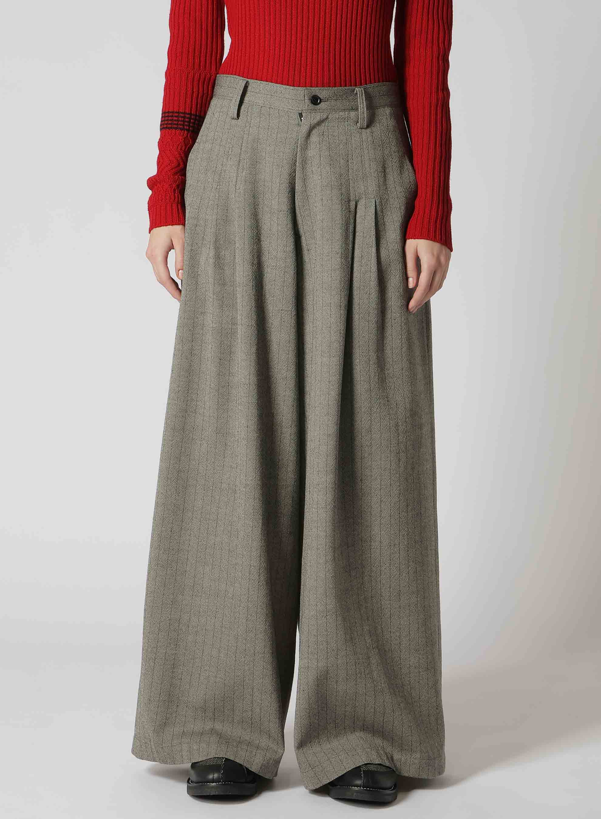 WOOL STRIPE DOUBLE TUCK WIDE PANTS