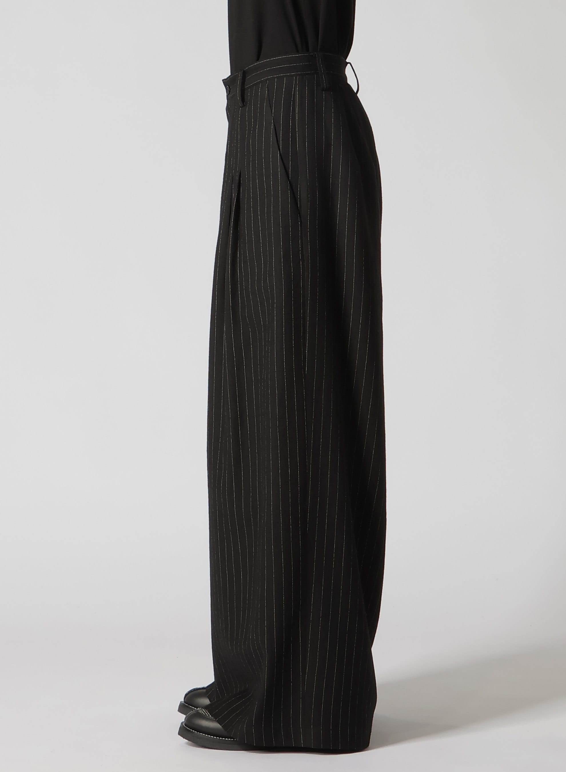 WOOL STRIPE DOUBLE TUCK WIDE PANTS