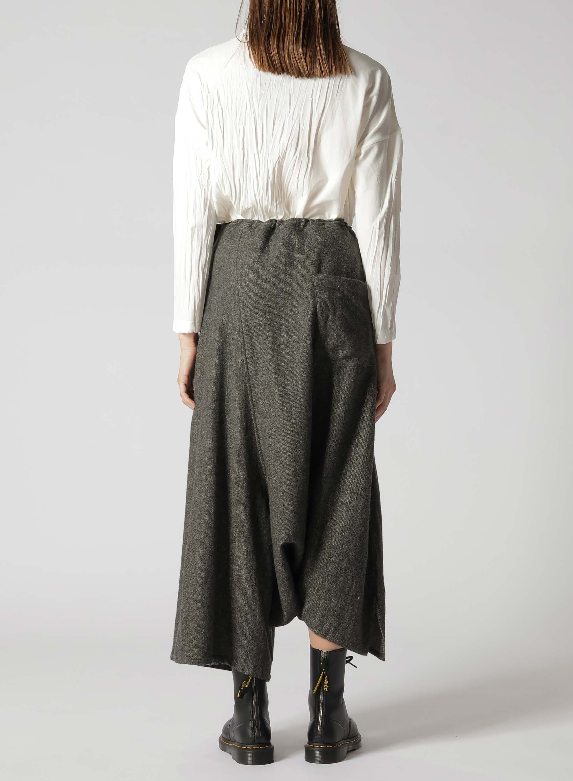 WOOL FLANNEL STRING WAIST ASSYMETRIC PANTS