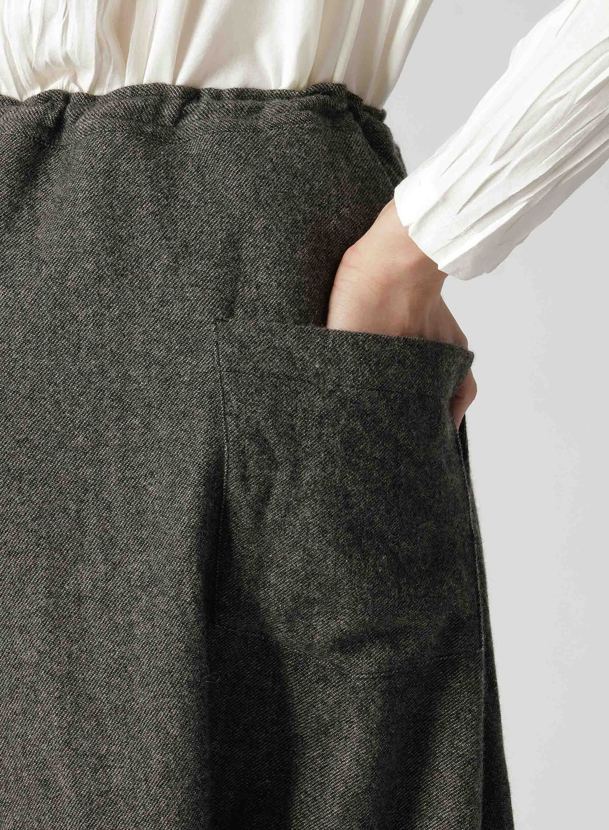 WOOL FLANNEL STRING WAIST ASSYMETRIC PANTS