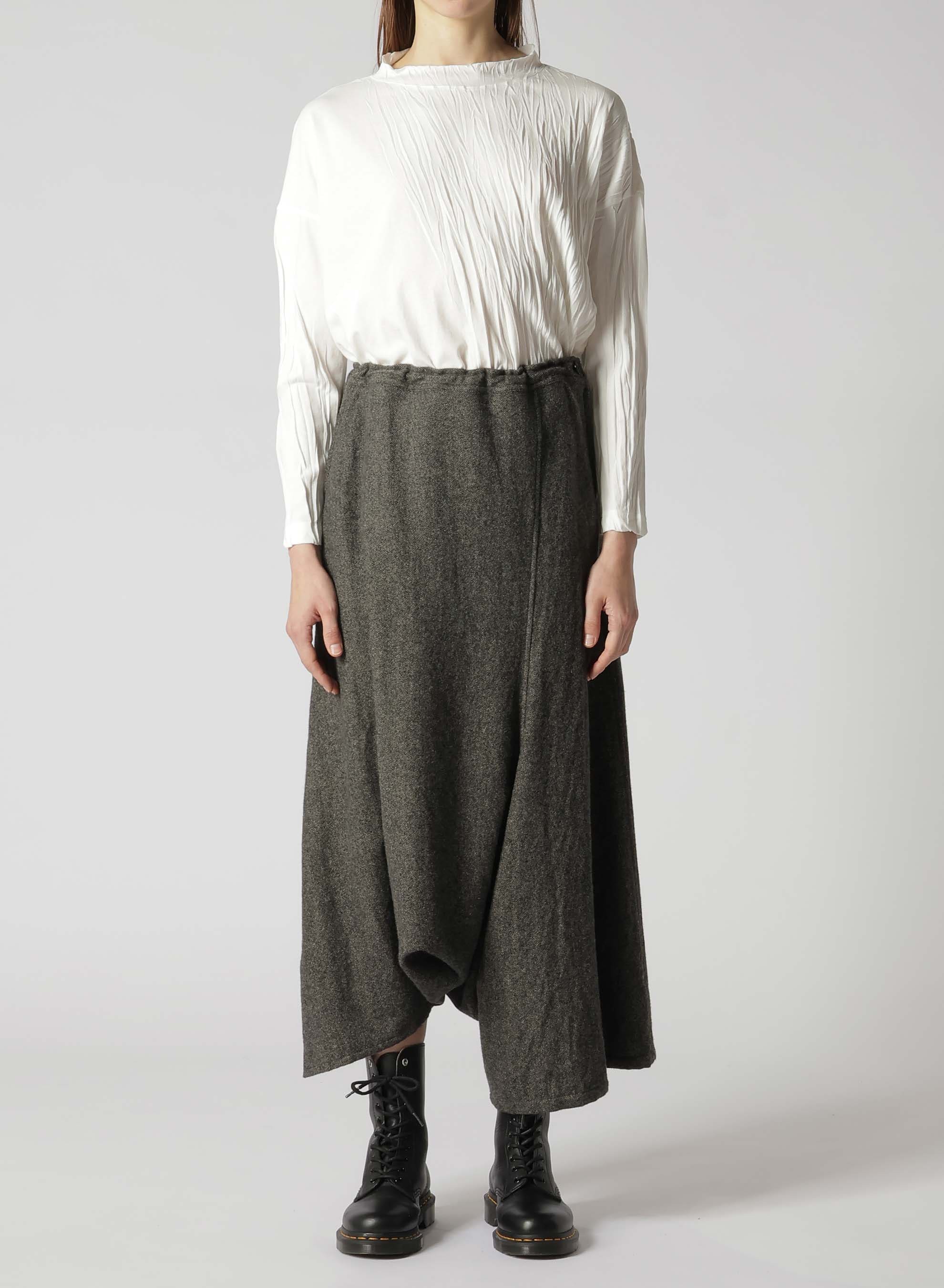 WOOL FLANNEL STRING WAIST ASSYMETRIC PANTS