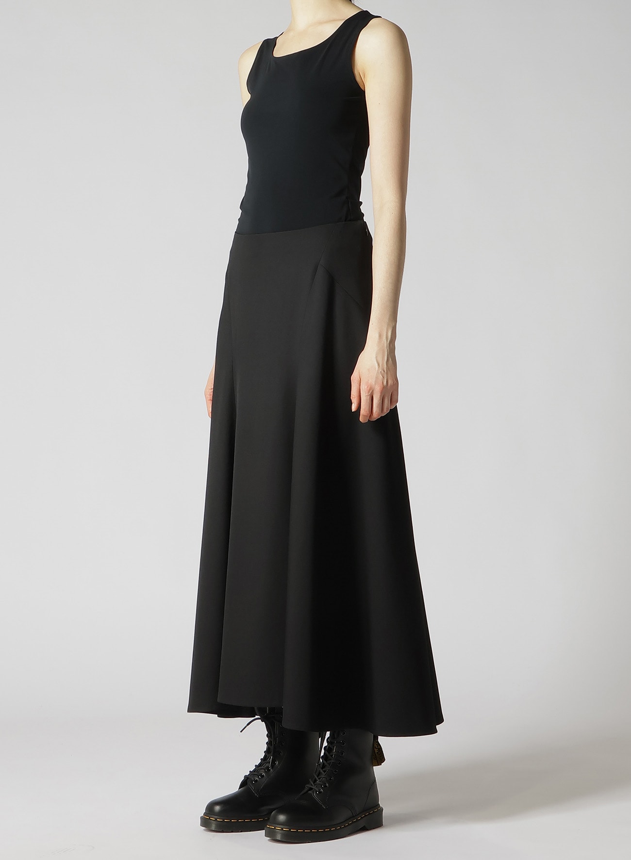 WOOL GABARDINE PANEL FLARE SKIRT