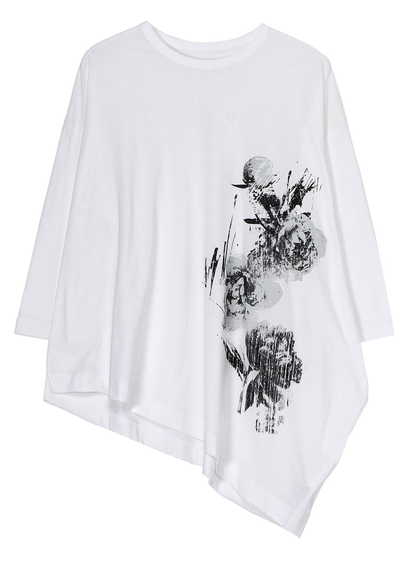 COTTON JERSEY FLOWER PRINT ASYMMETRIC DRAPE T