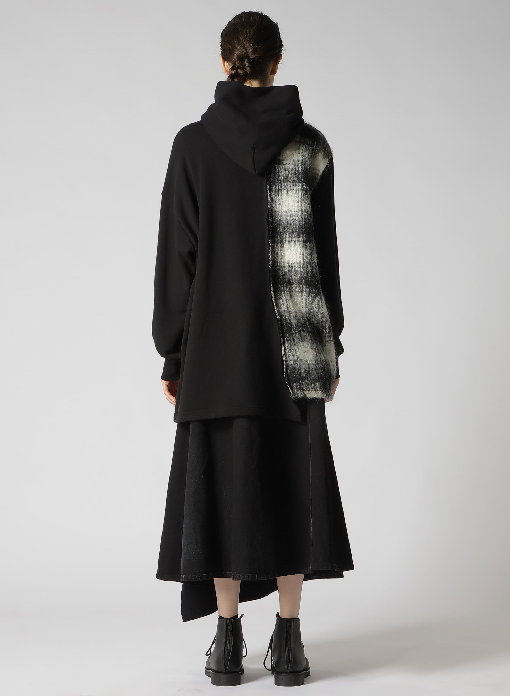 COTTON×WOOL MOHAIR PLAID HOODIE